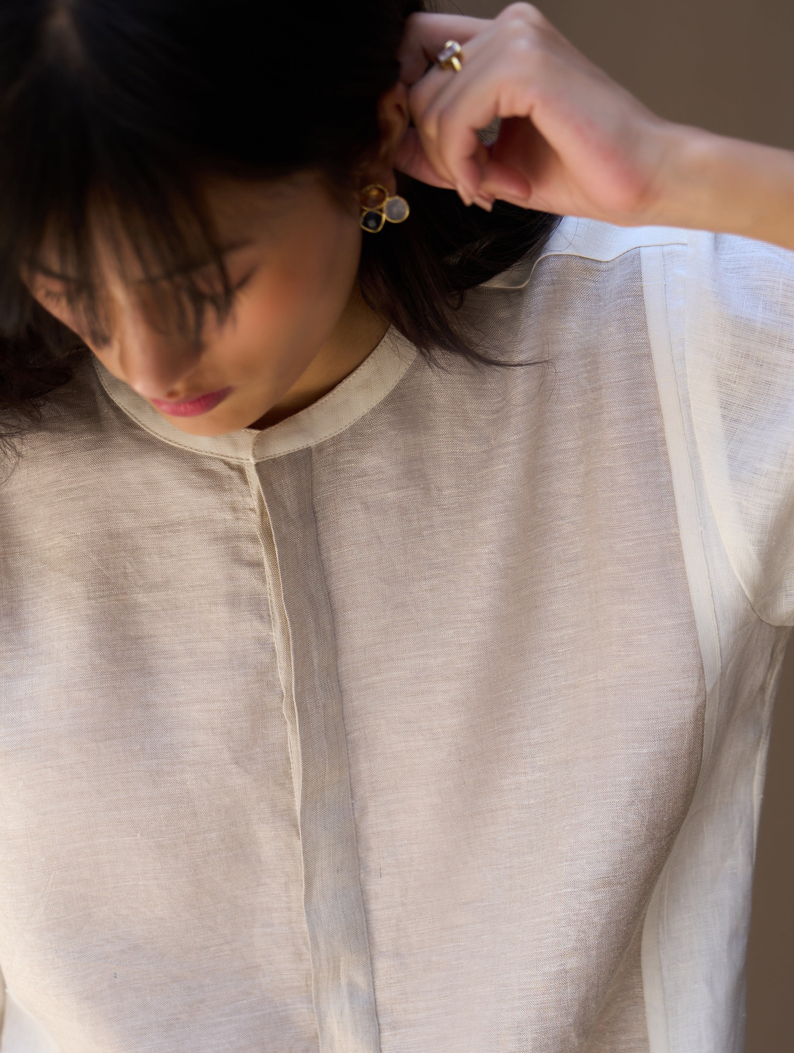 Faiza Metallic Linen Dress - Ivory - Image 6