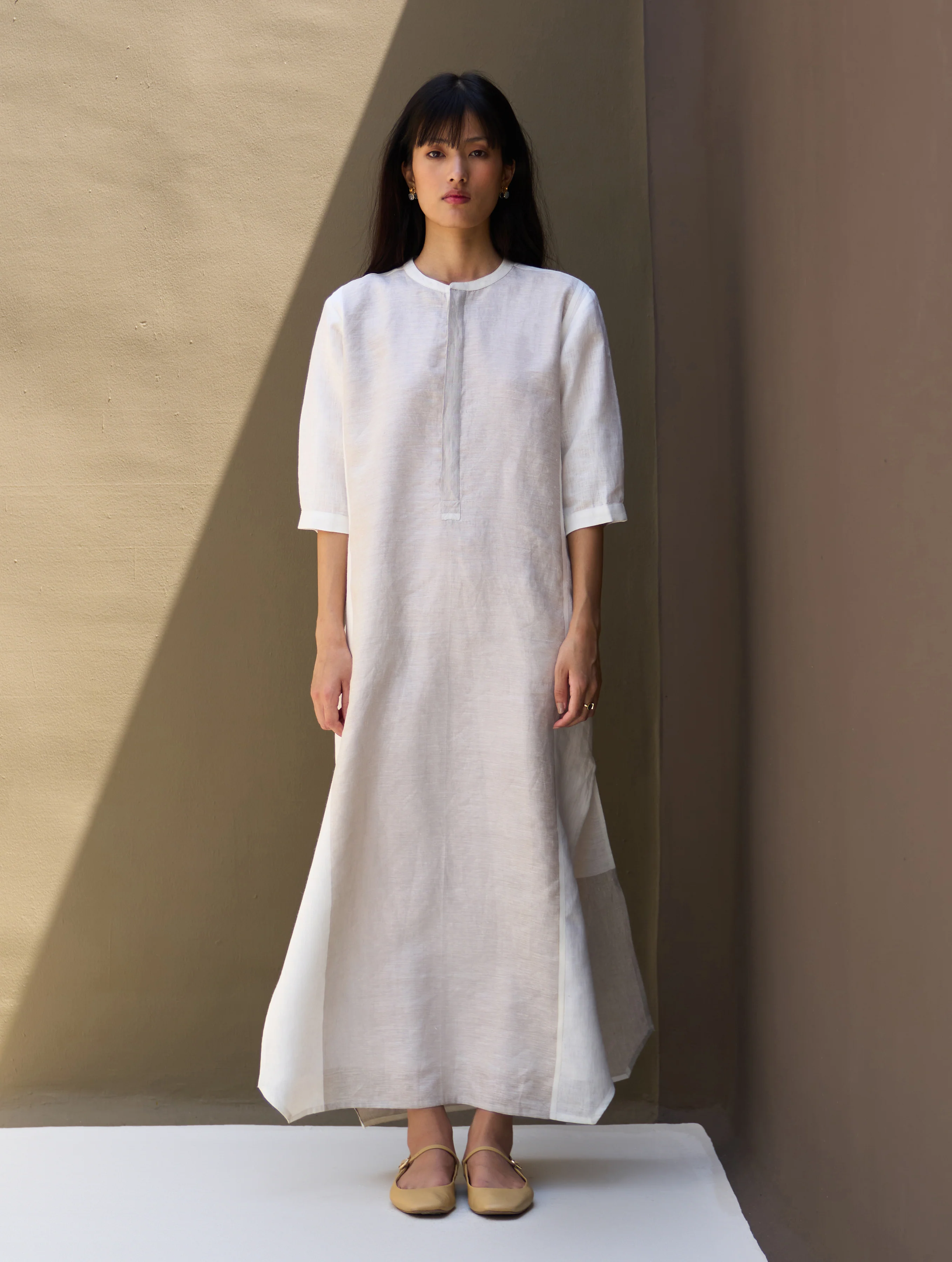Faiza Metallic Linen Dress - Ivory - Image 7