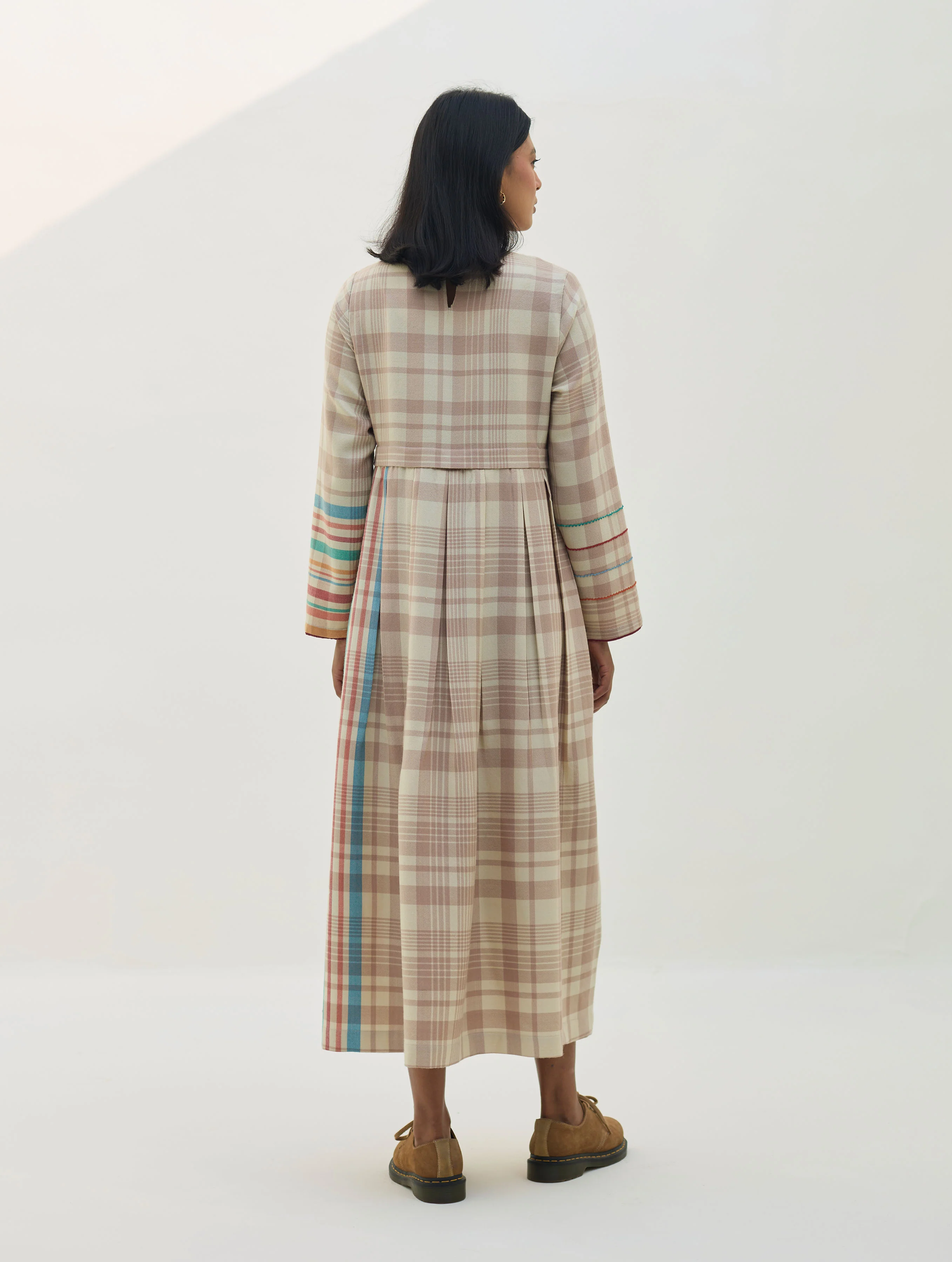 Fiona Merino Wool Pleated Dress - Beige - Image 11