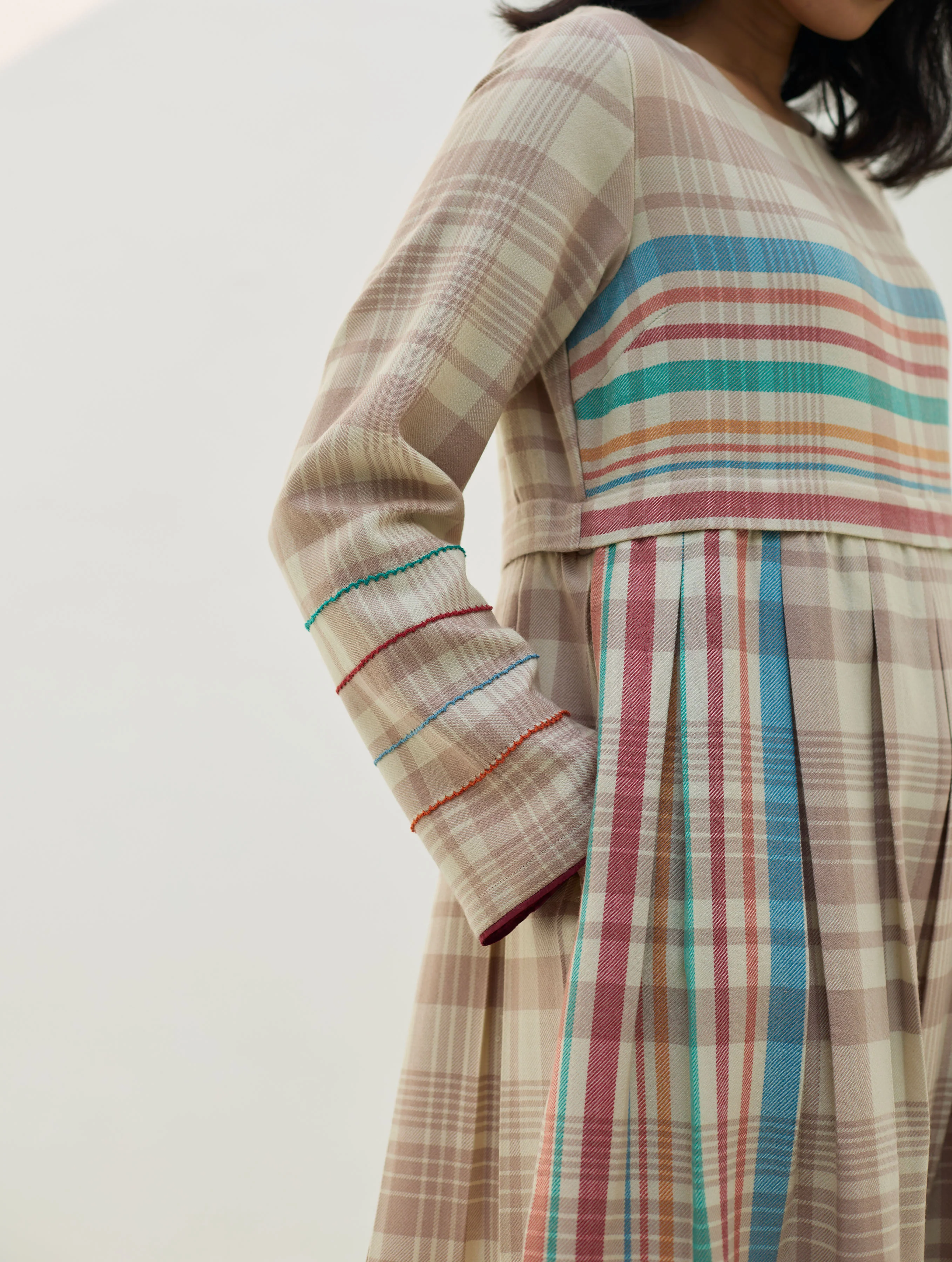 Fiona Merino Wool Pleated Dress - Beige - Image 2