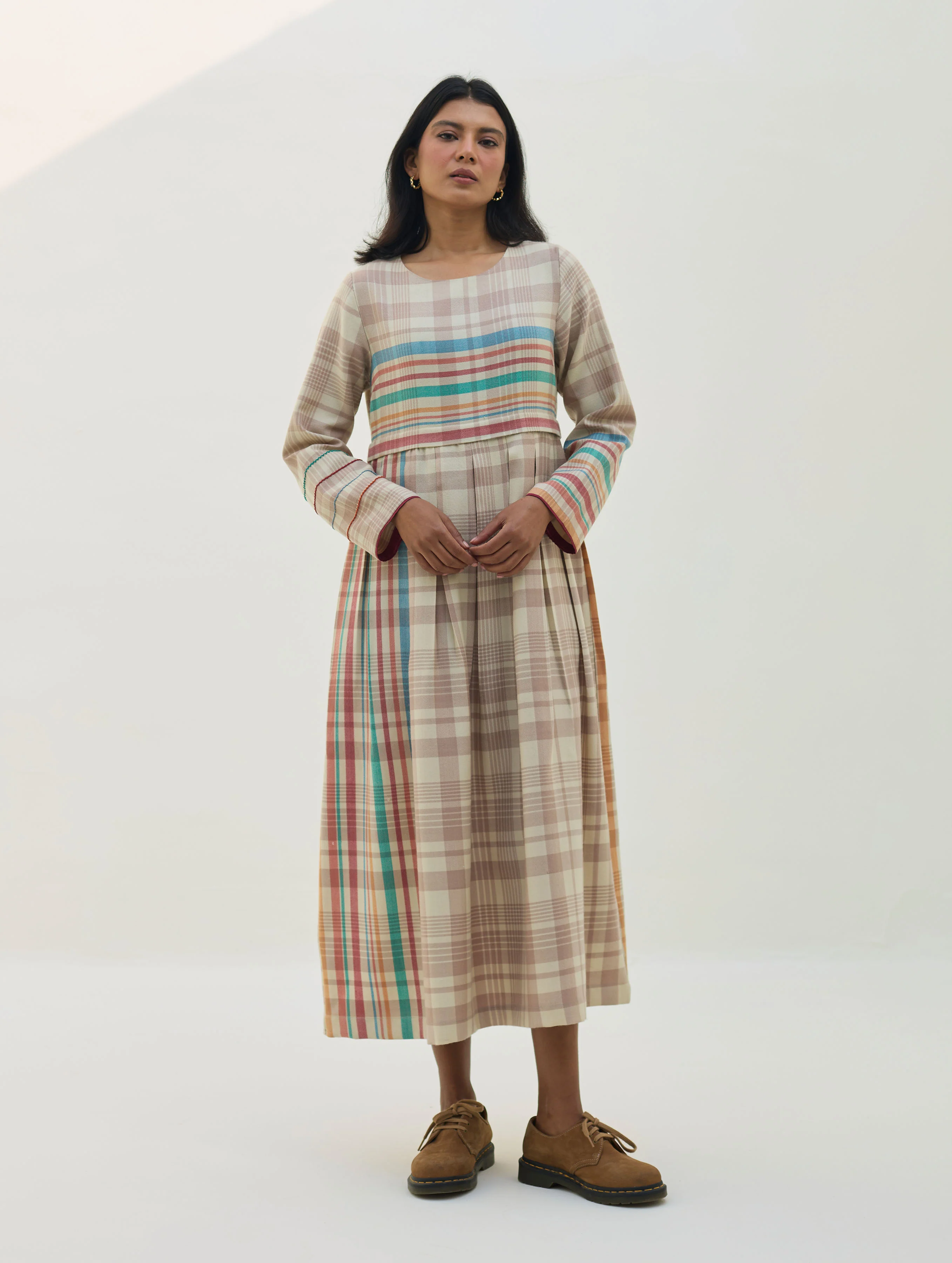 Fiona Merino Wool Pleated Dress - Beige - Image 3