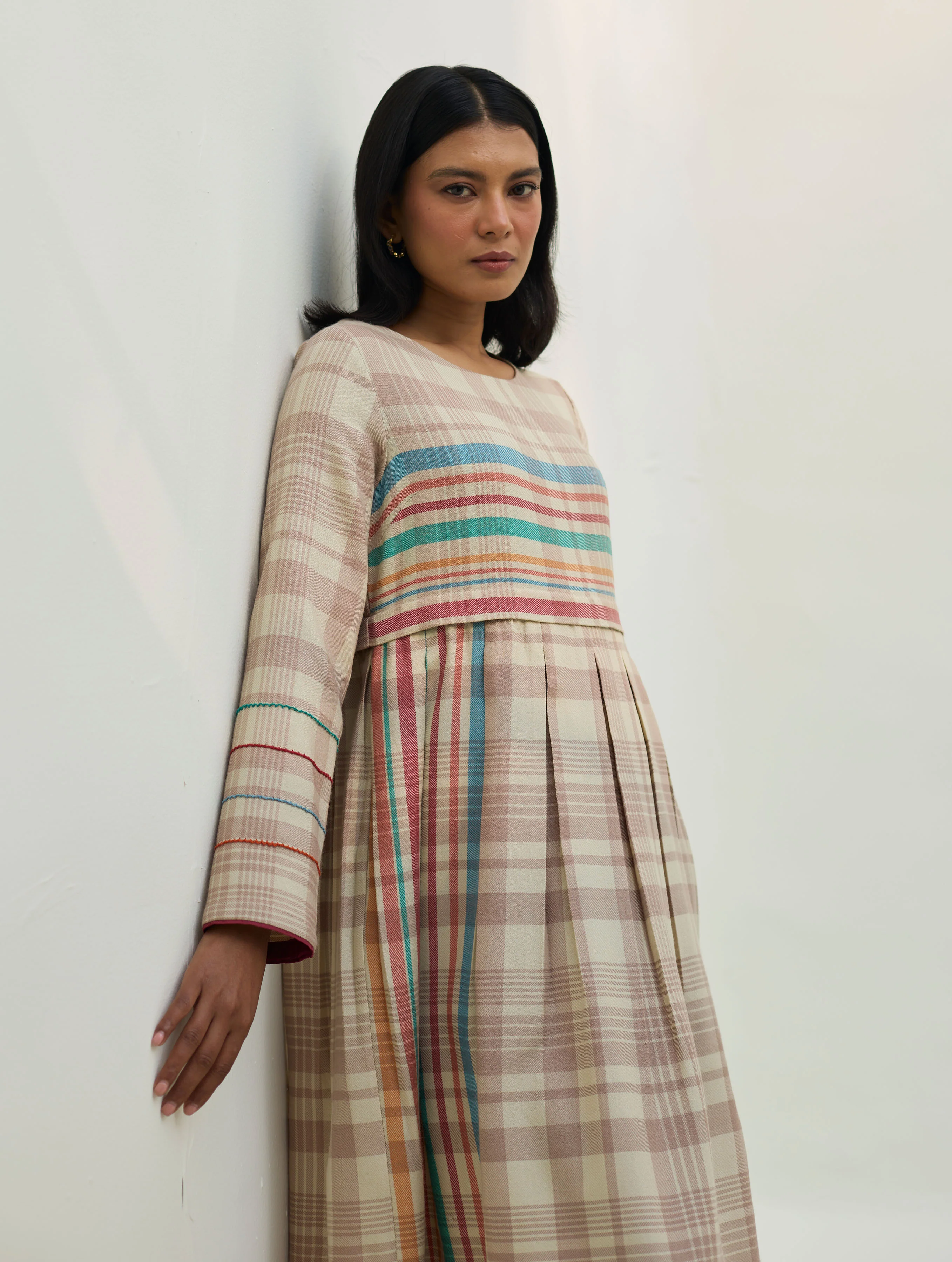 Fiona Merino Wool Pleated Dress - Beige - Image 8