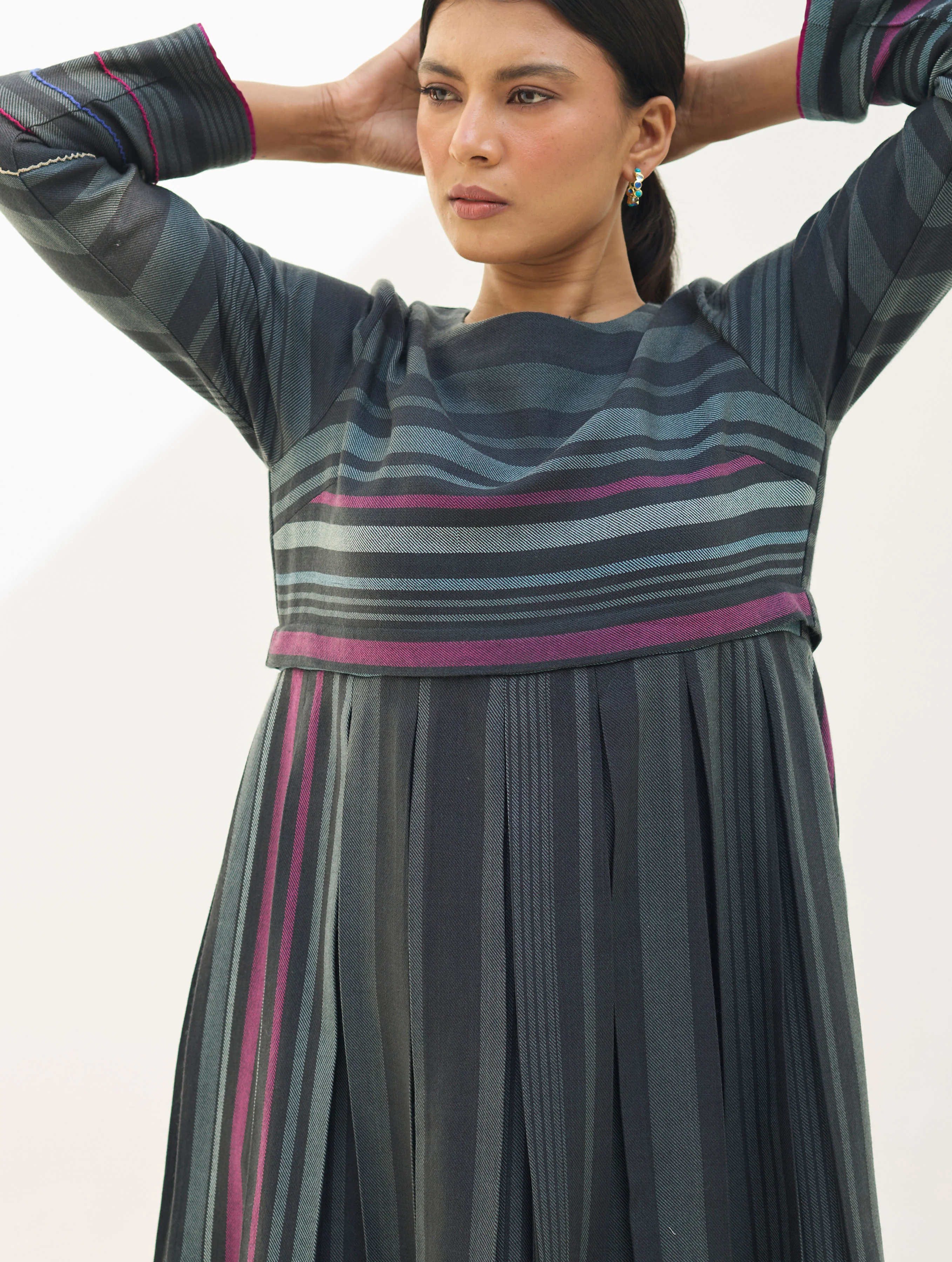 Fiona Merino Wool Pleated Dress - Charcoal - Image 10