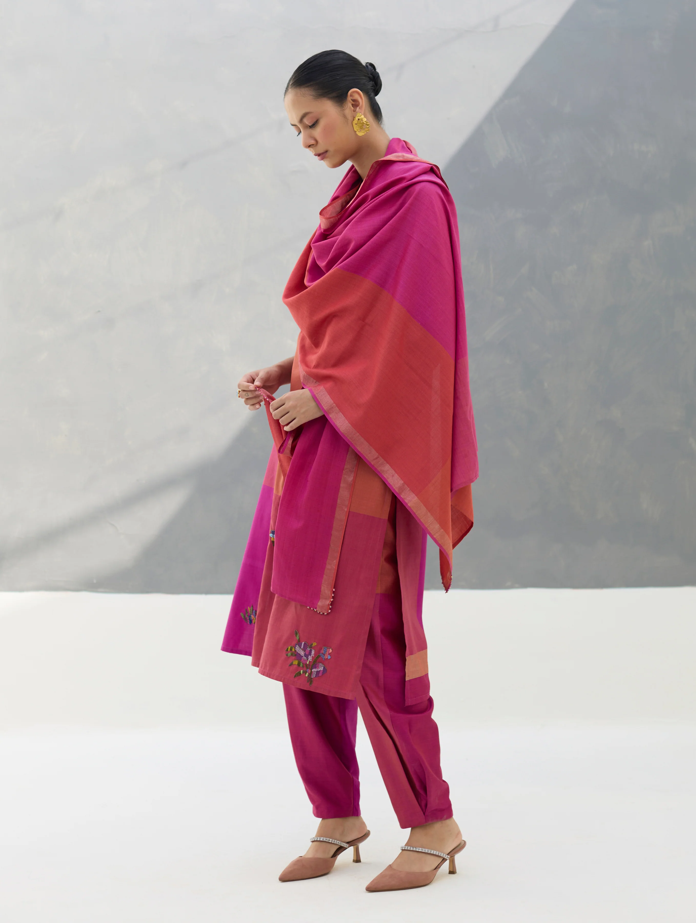 Firo Eri Silk Metallic Scarf/Dupatta- Rose - Image 3