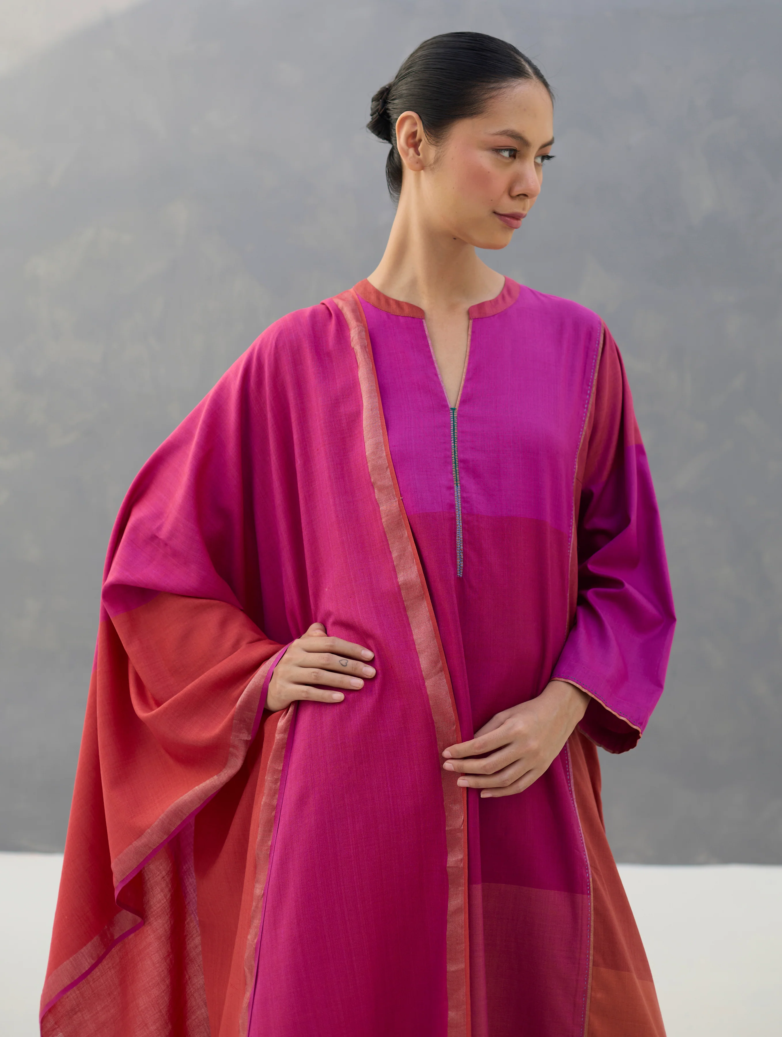 Firo Eri Silk Metallic Scarf/Dupatta- Rose - Image 4