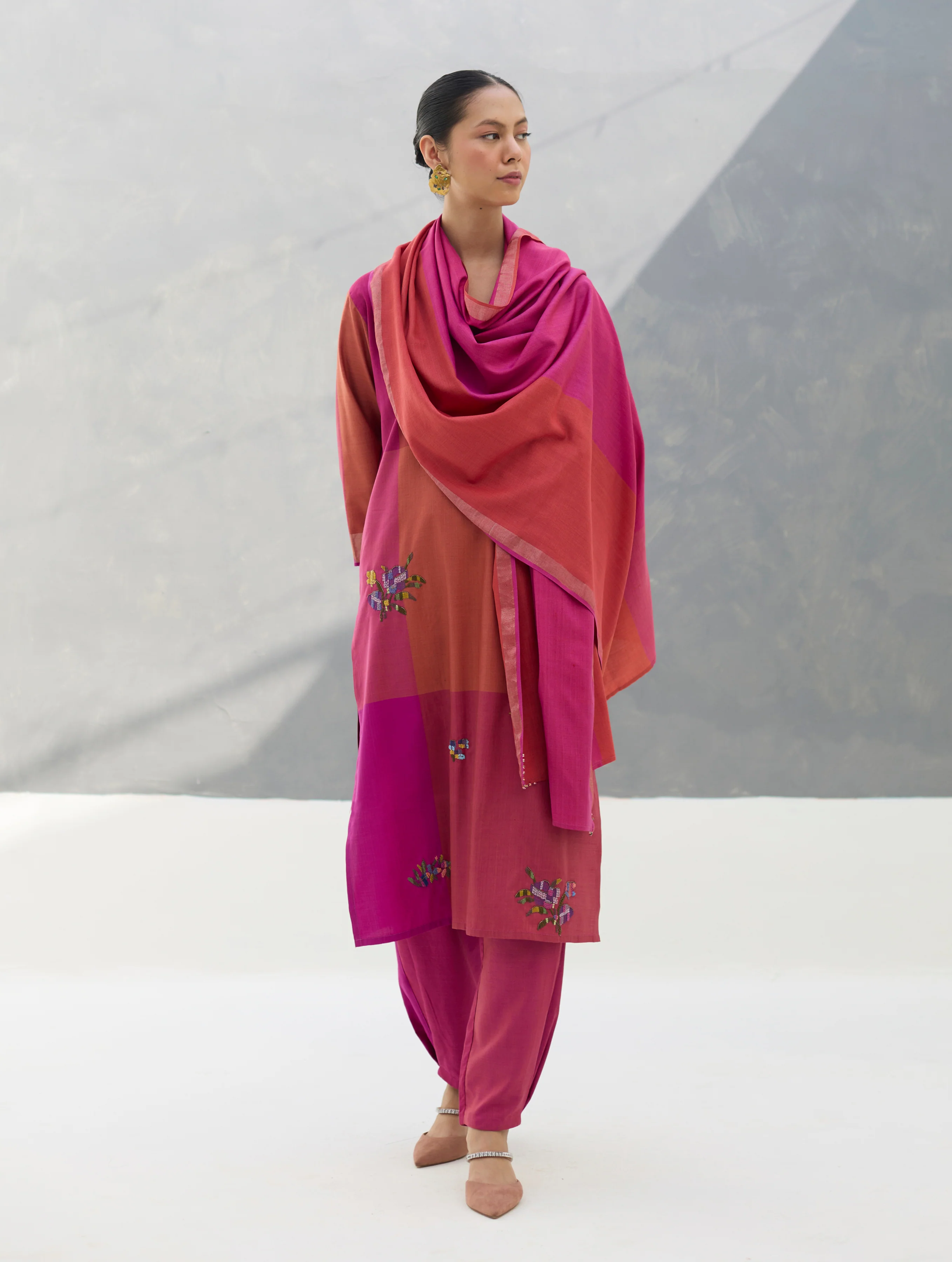 Firo Eri Silk Metallic Scarf/Dupatta- Rose - Image 5