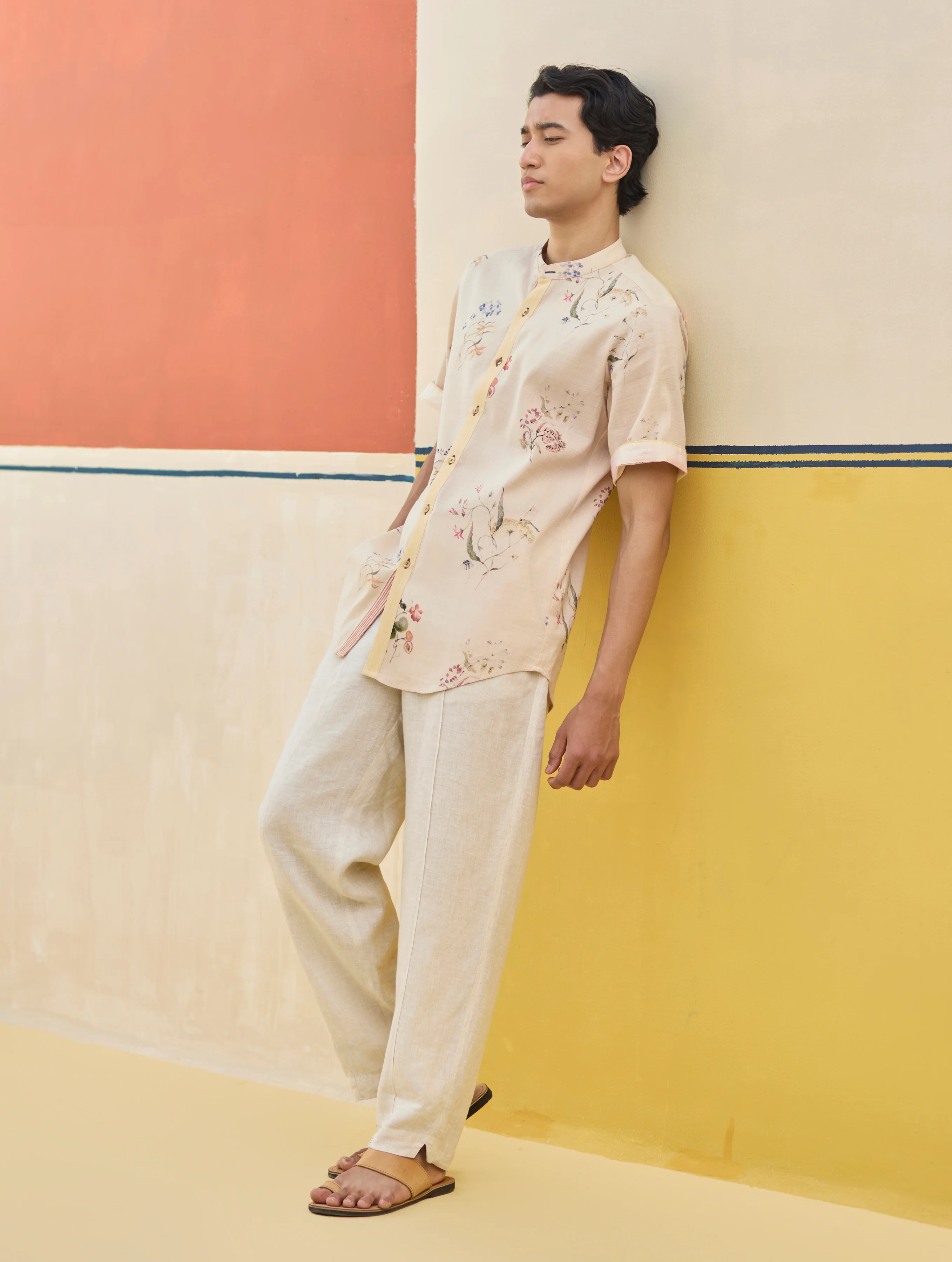 Fola Watercolour Floral Shirt - Sand - Image 2