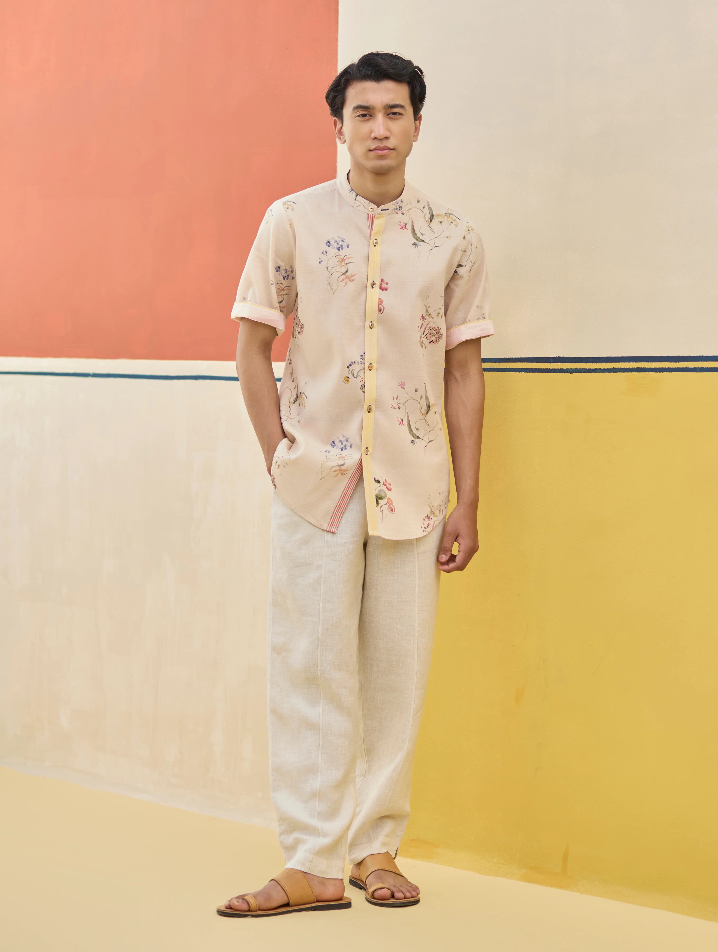Fola Watercolour Floral Shirt - Sand - Image 3
