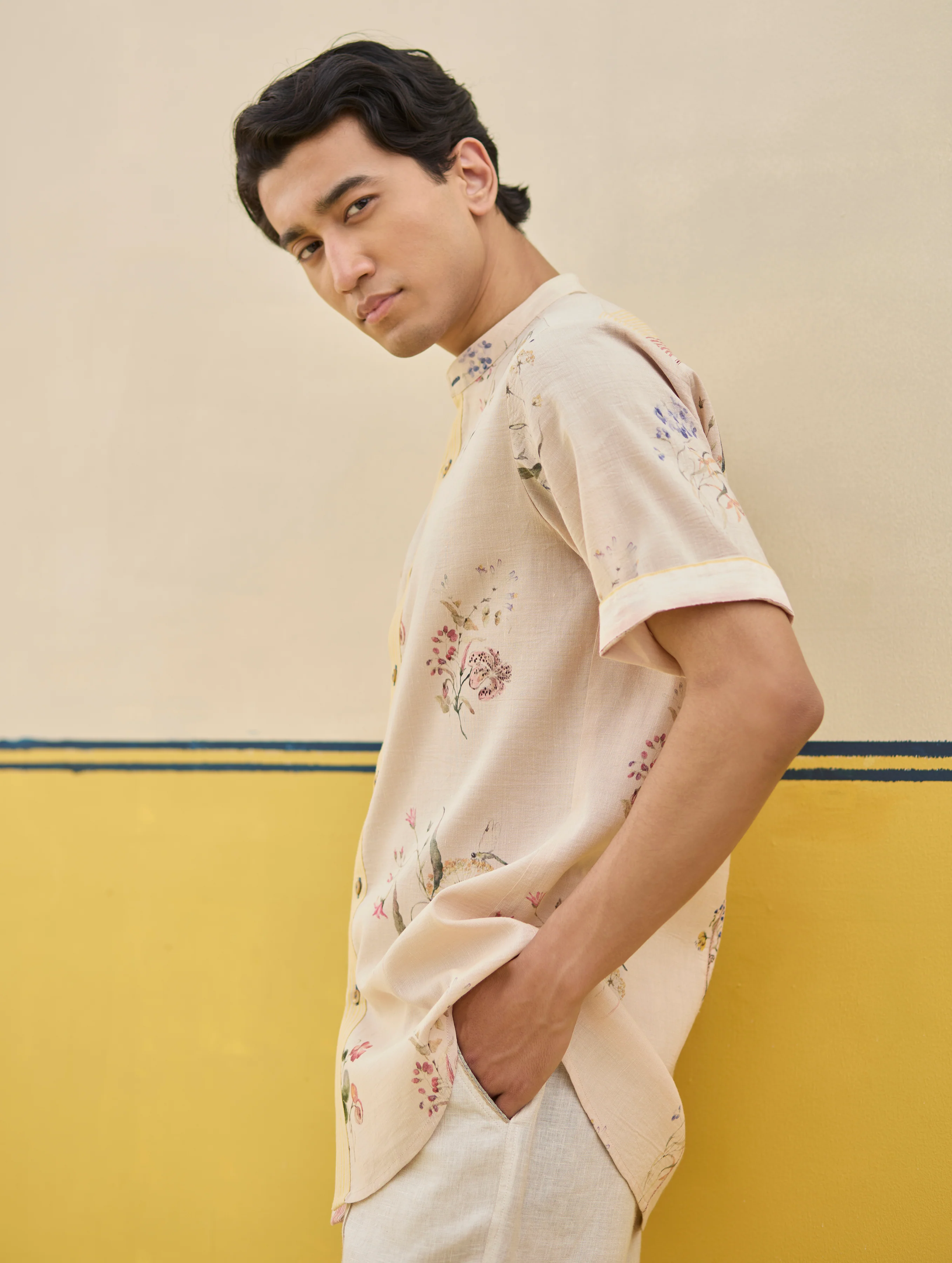 Fola Watercolour Floral Shirt - Sand - Image 5