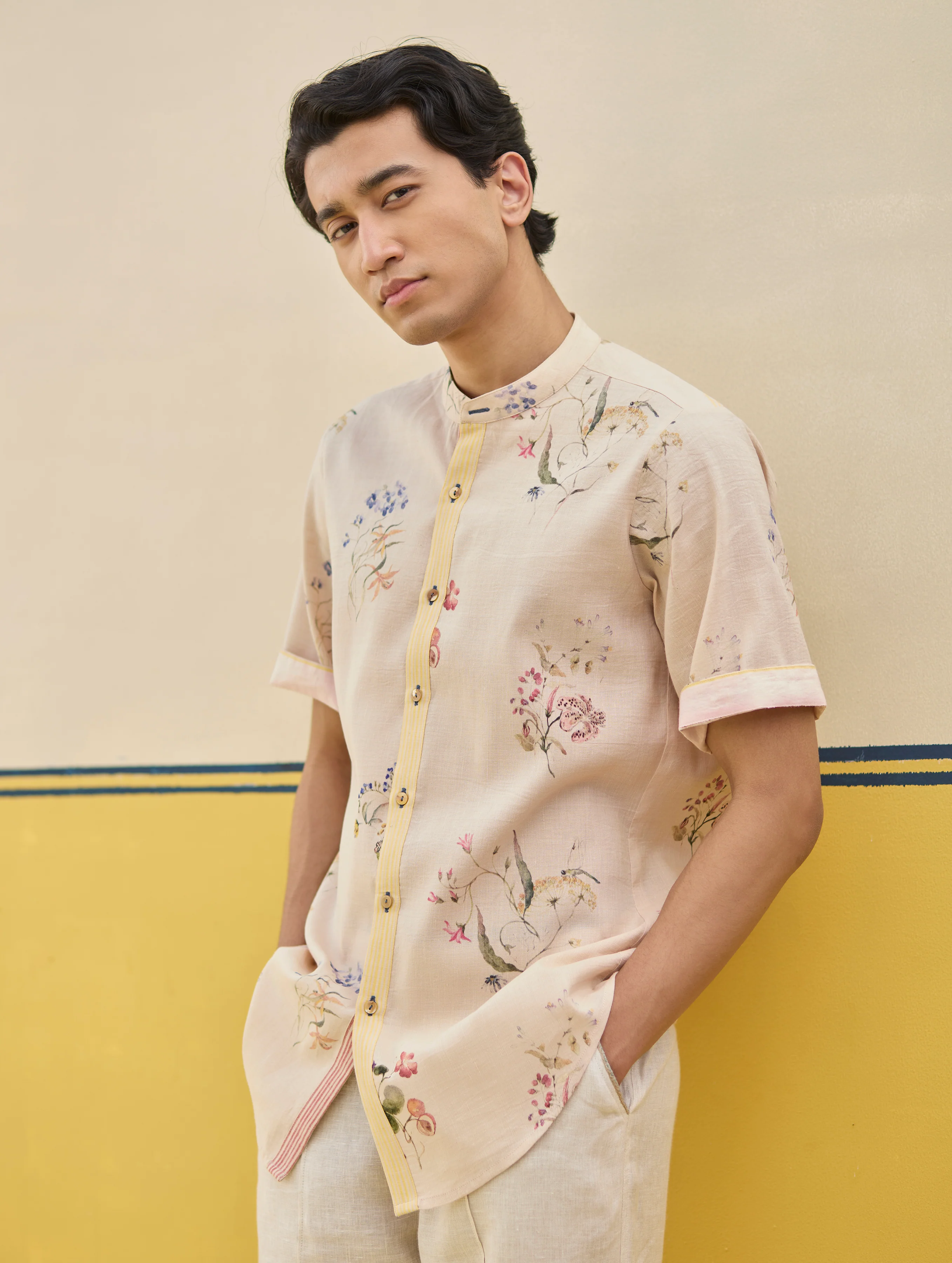Fola Watercolour Floral Shirt - Sand - Image 7