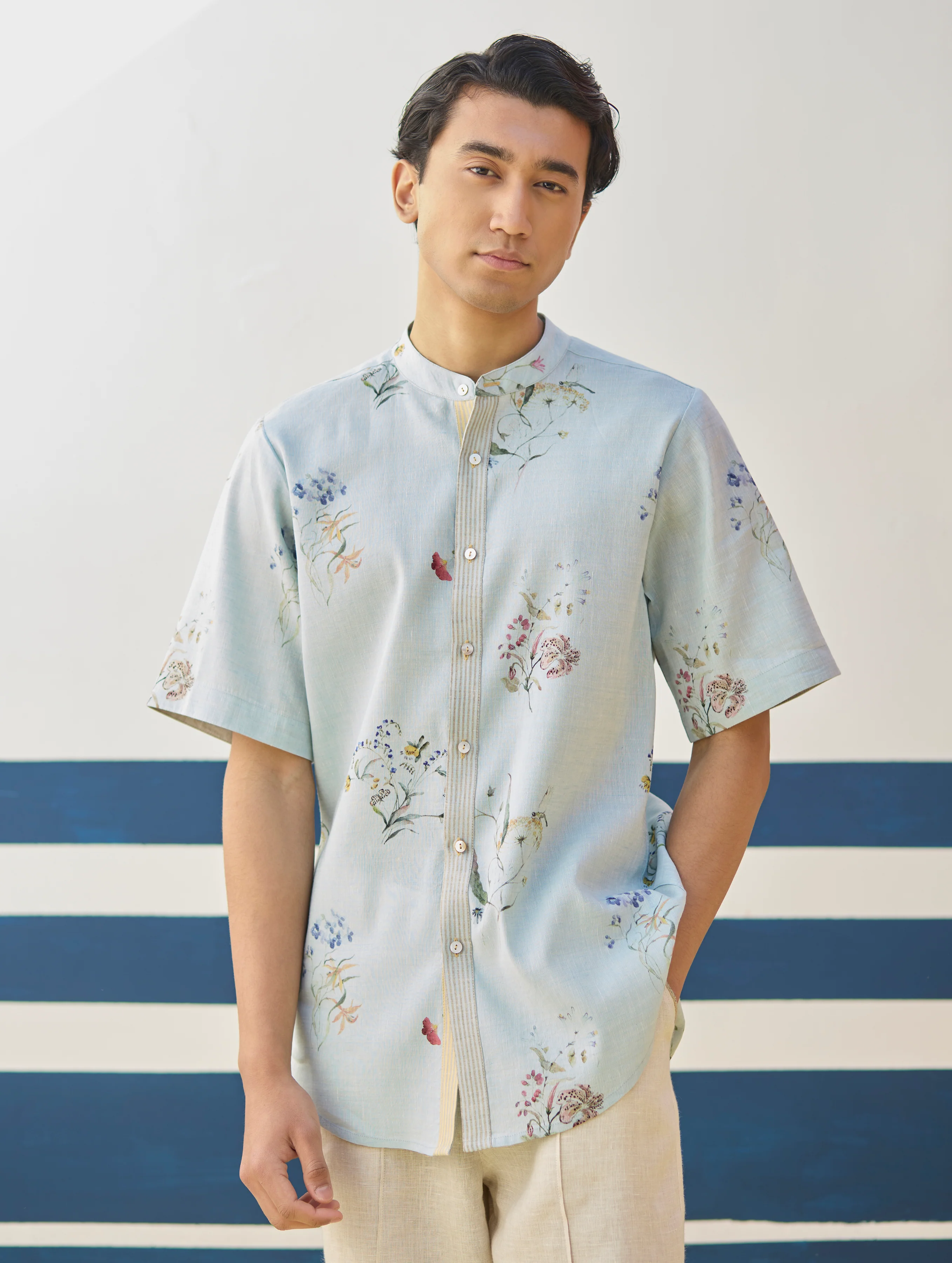 Fola Watercolour Floral Shirt - Sky - Image 2