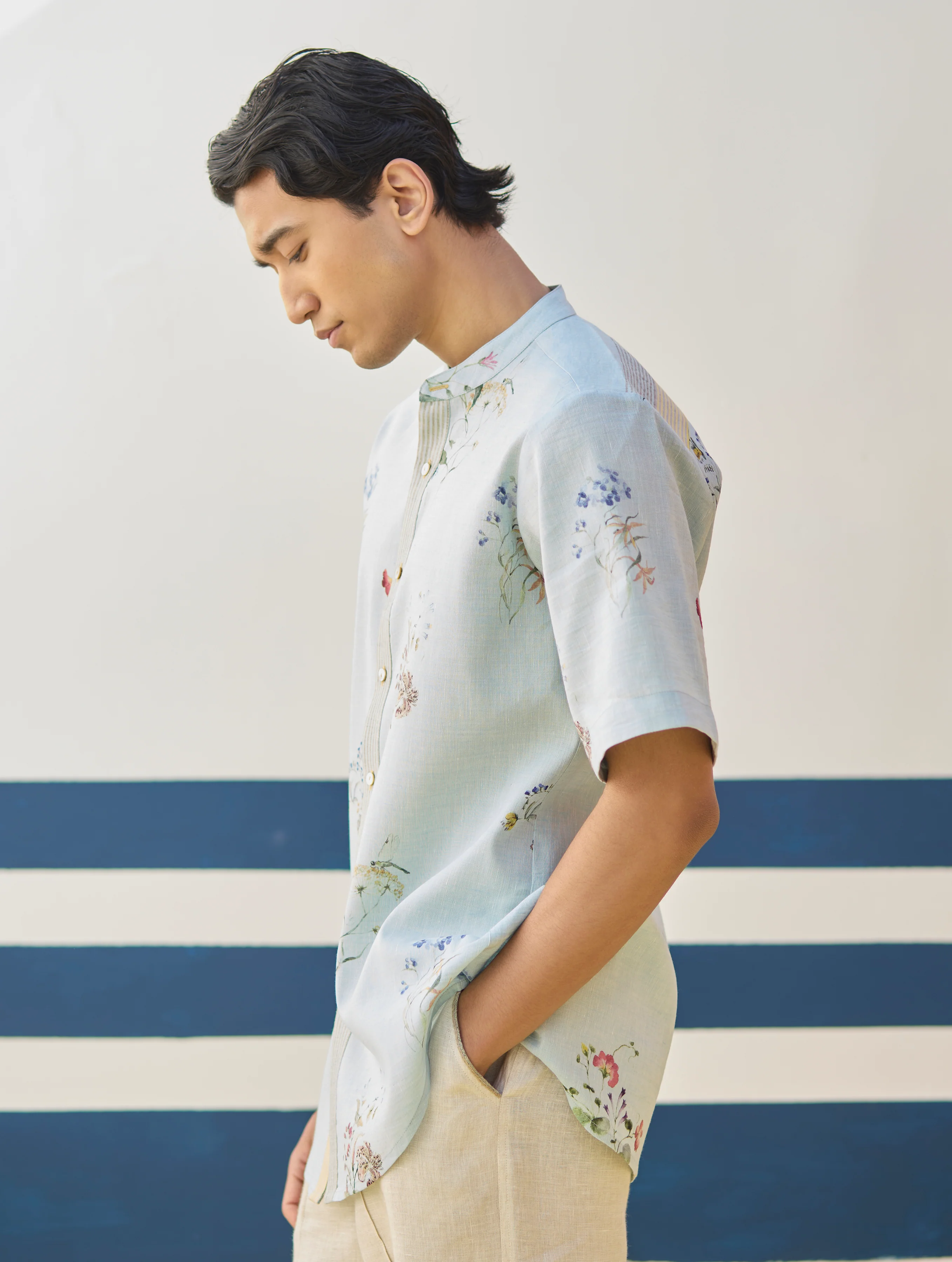 Fola Watercolour Floral Shirt - Sky - Image 3