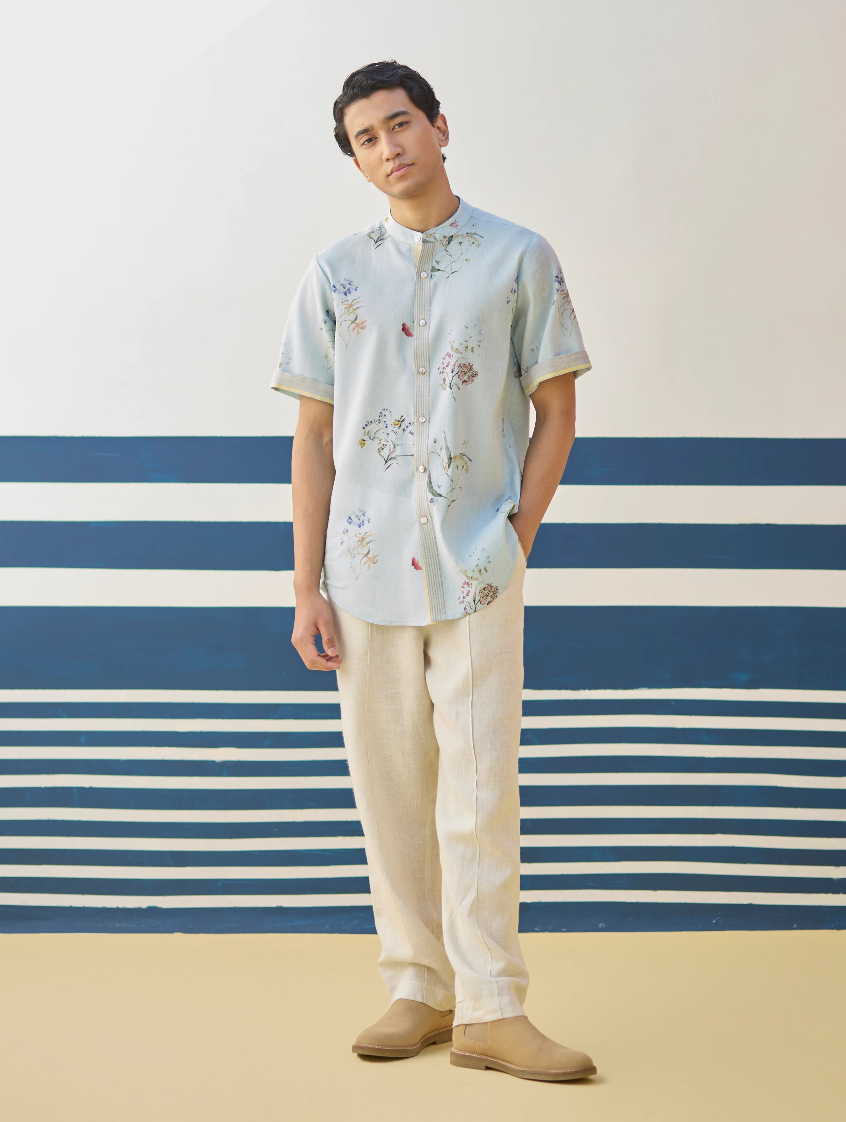Fola Watercolour Floral Shirt - Sky - Image 4