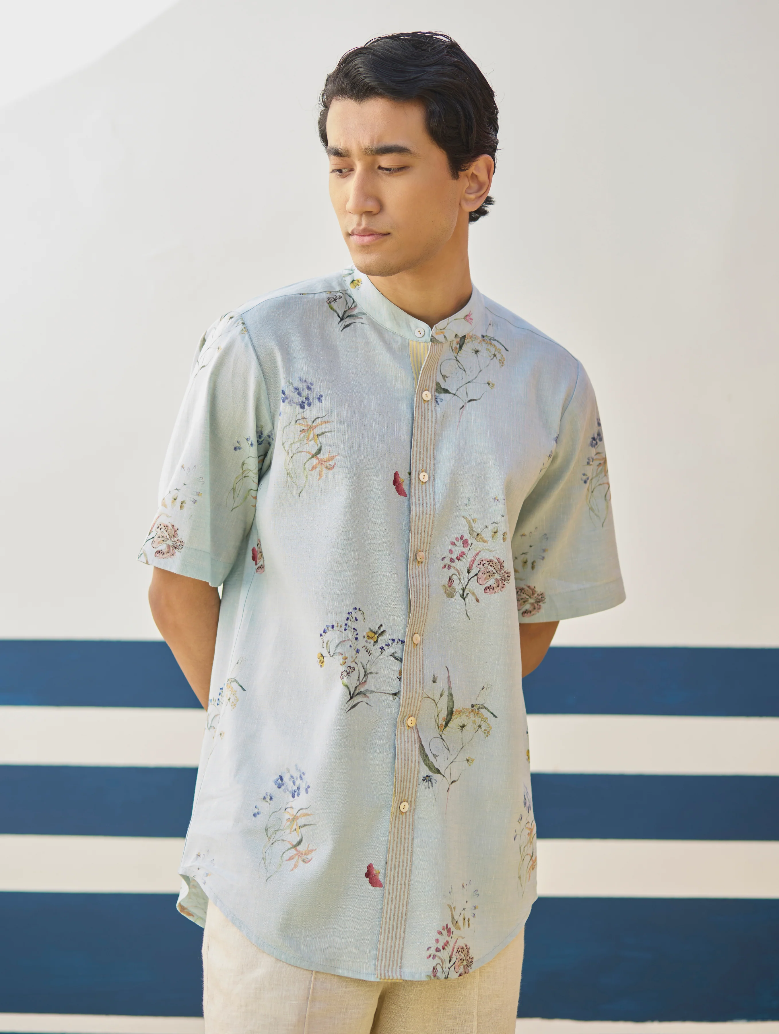 Fola Watercolour Floral Shirt - Sky - Image 6