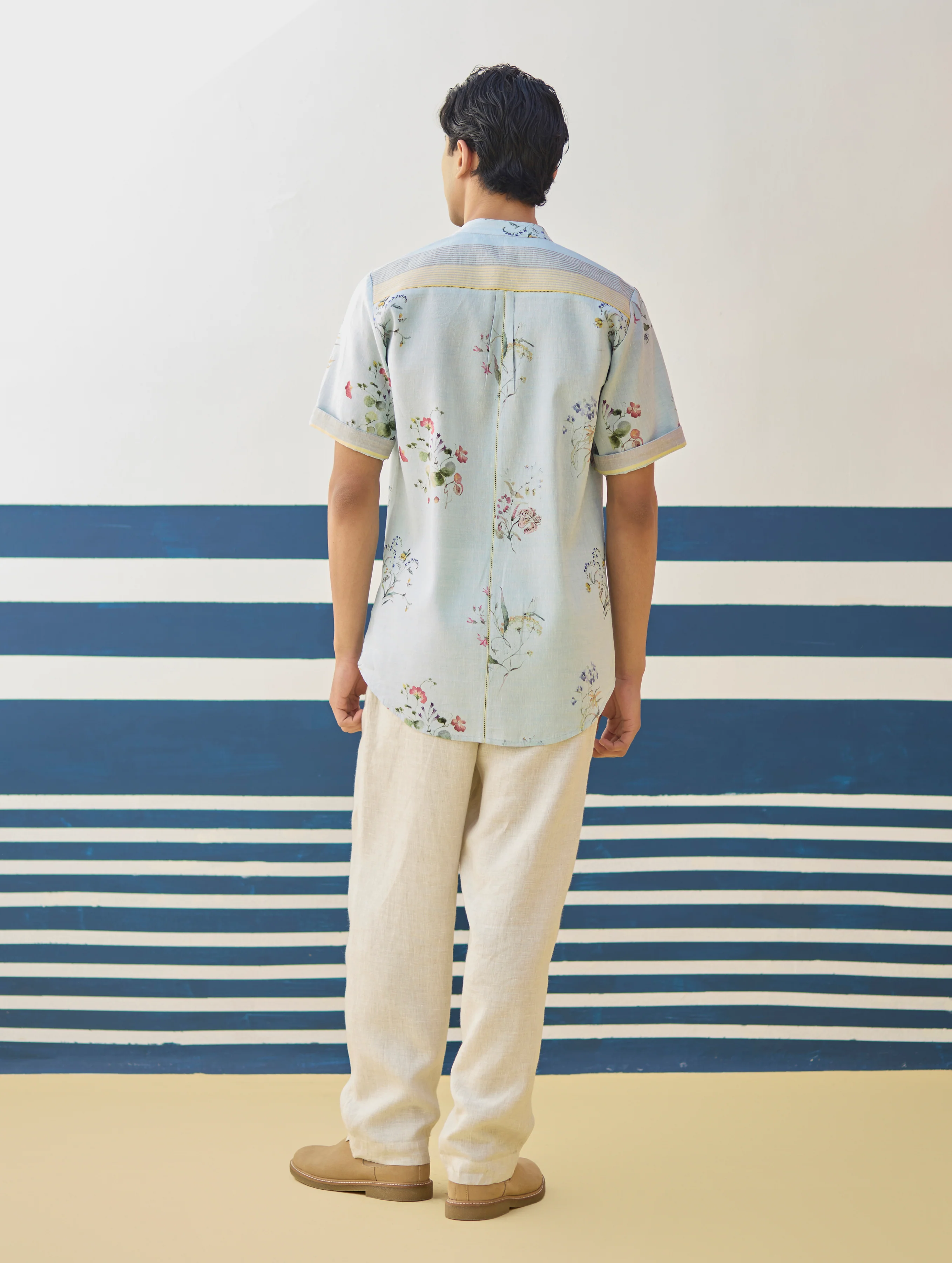 Fola Watercolour Floral Shirt - Sky - Image 7