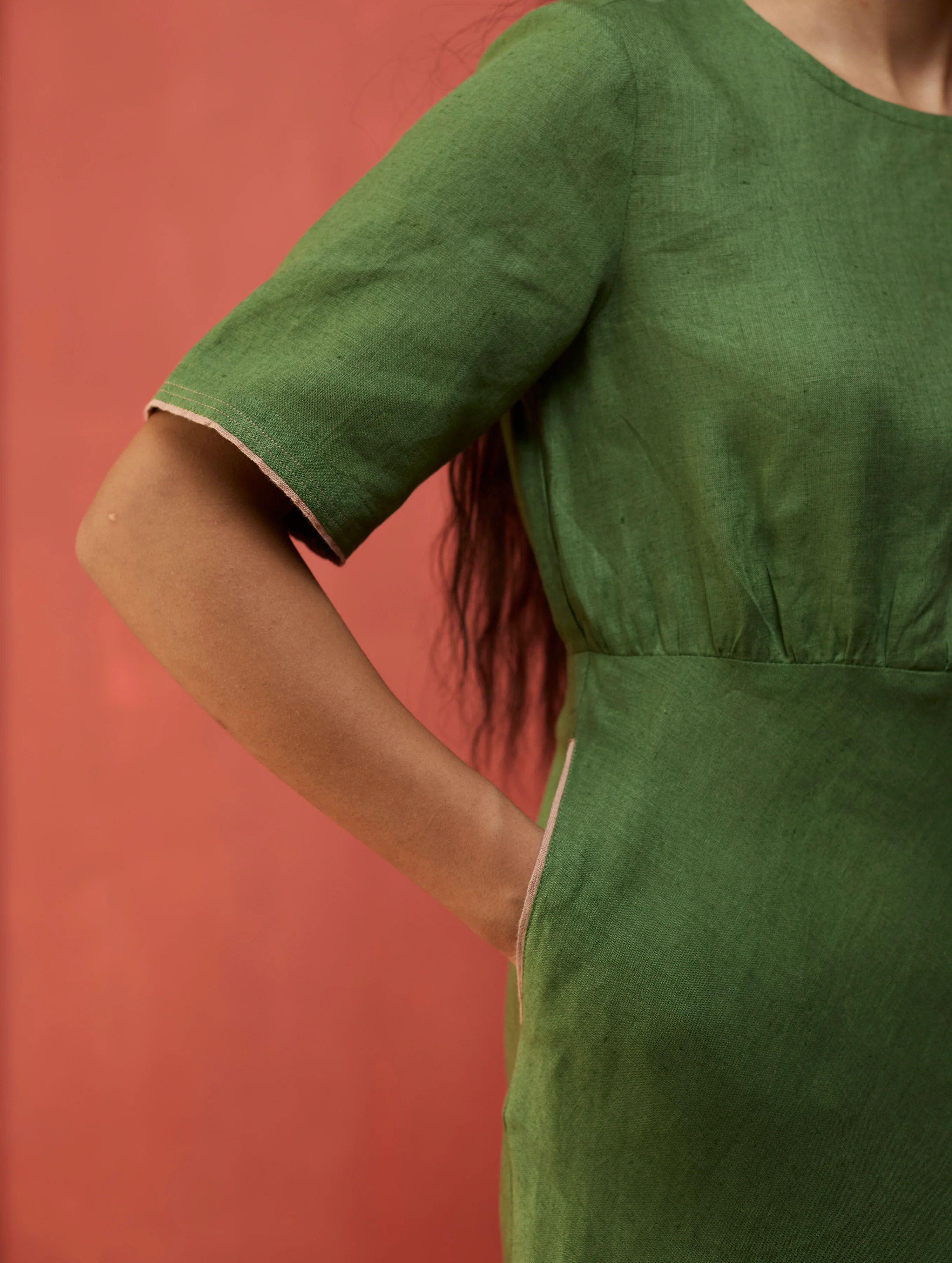 Fumi Bias Skirt Stripe Linen Dress - Fern Green - Image 4