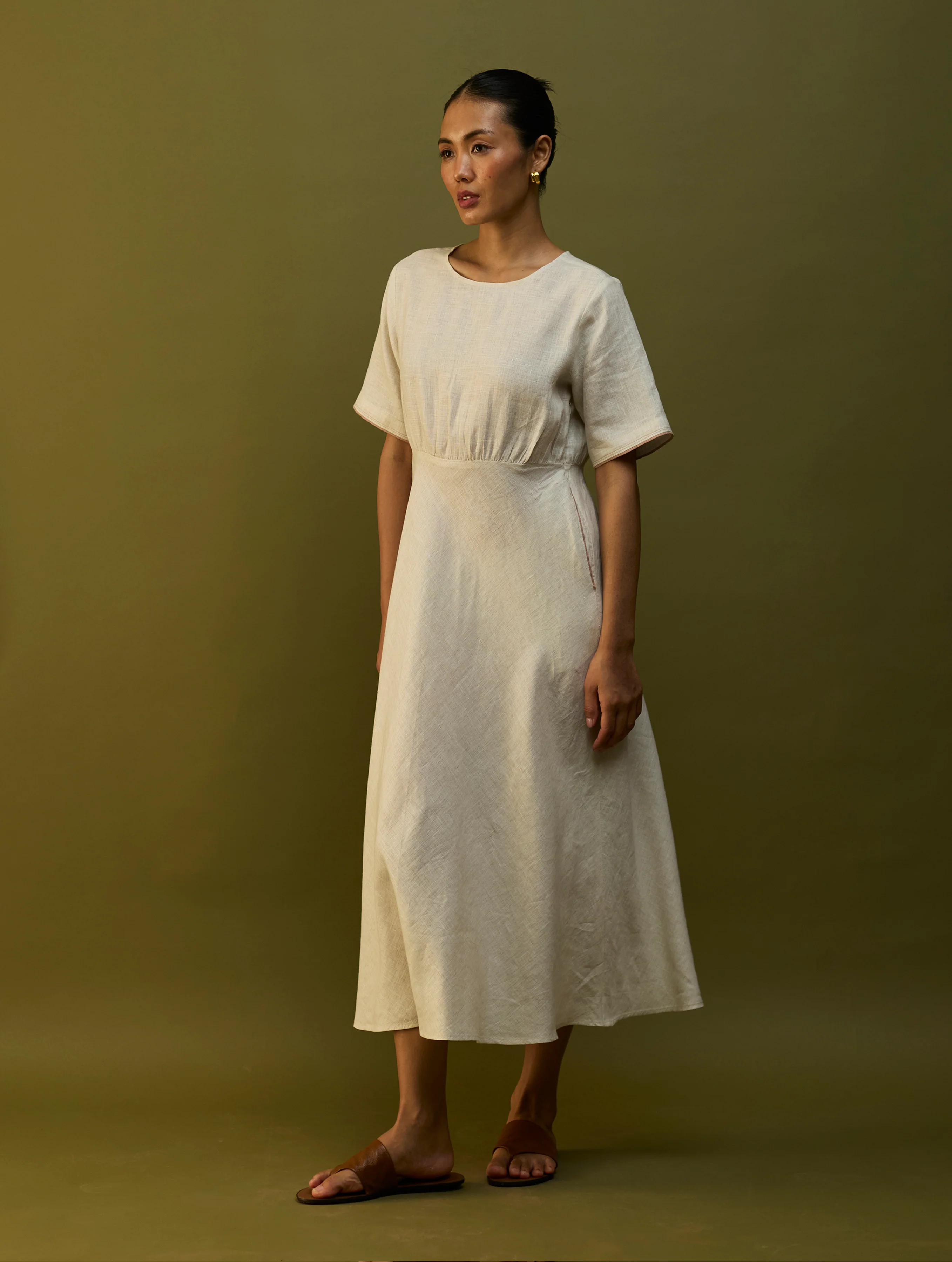 Fumi Bias Skirt Stripe Linen Dress - Off White - Image 6