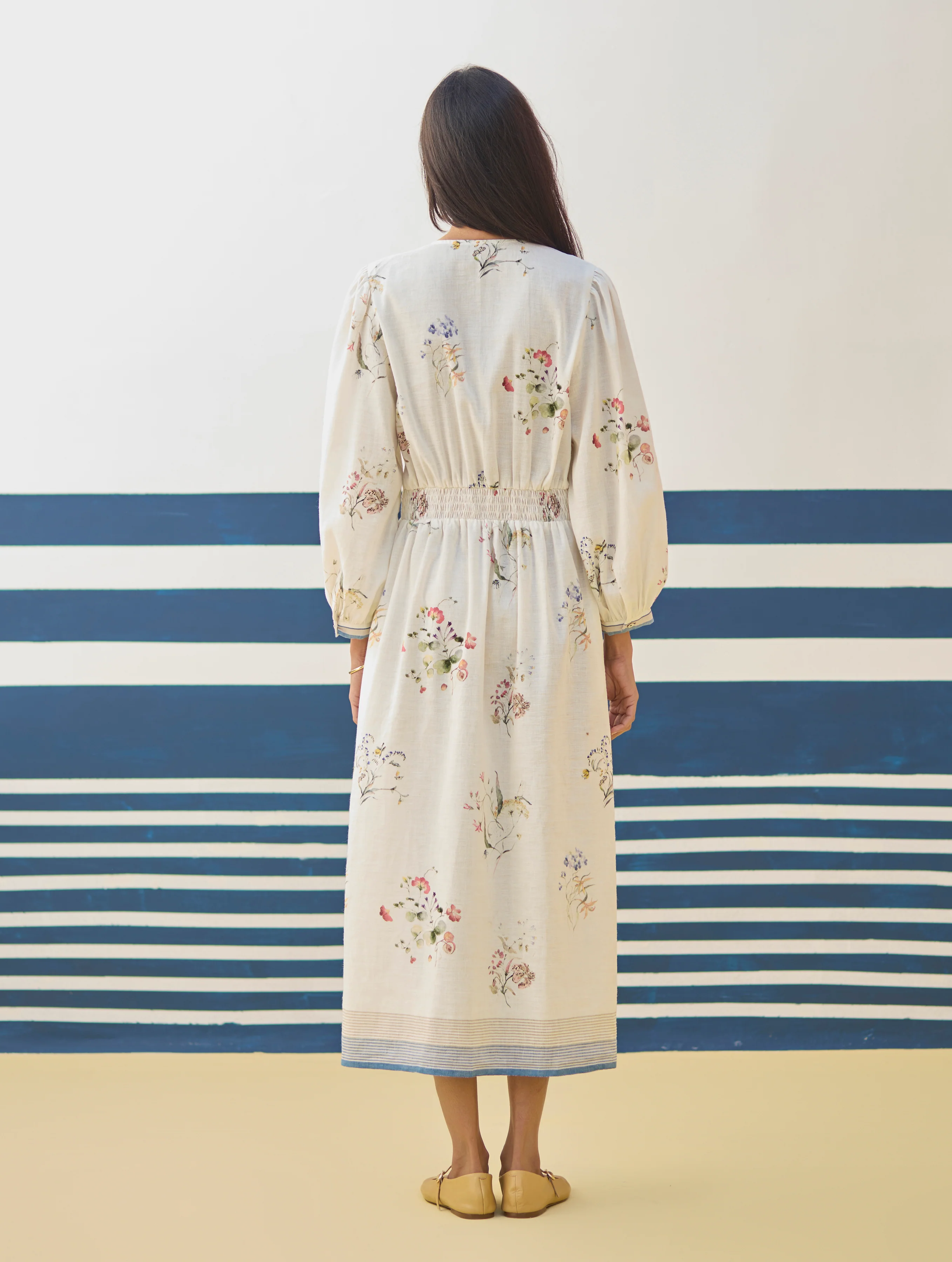 Greta Floral Linen Dress - Ivory - Image 4