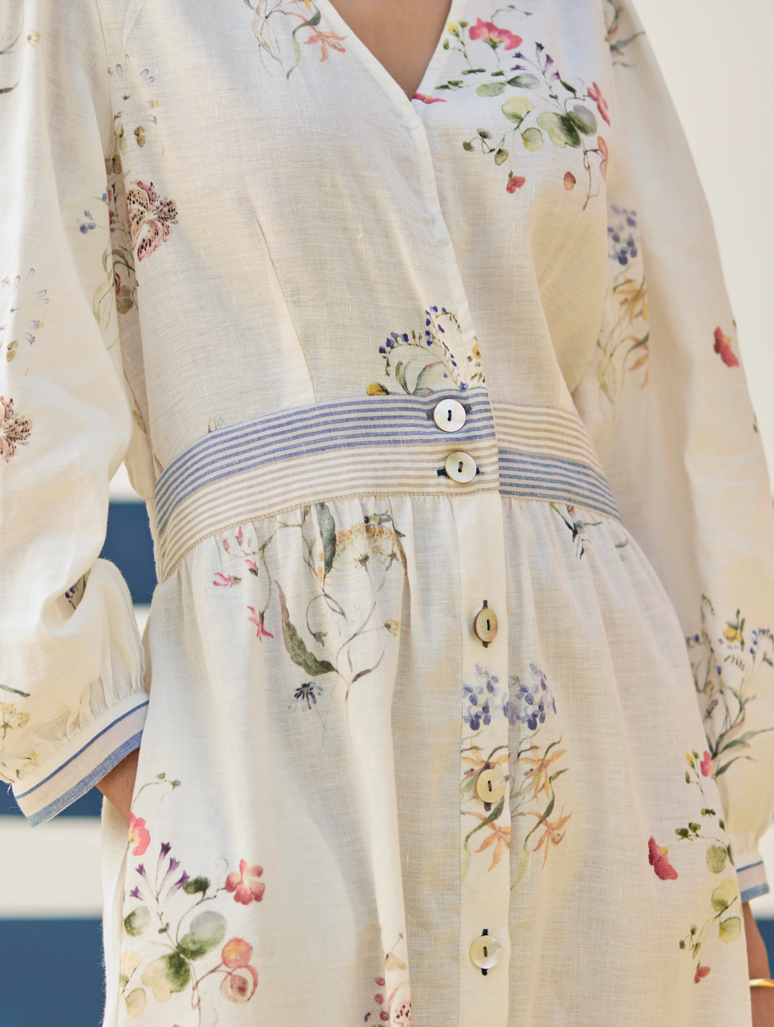 Greta Floral Linen Dress - Ivory - Image 6