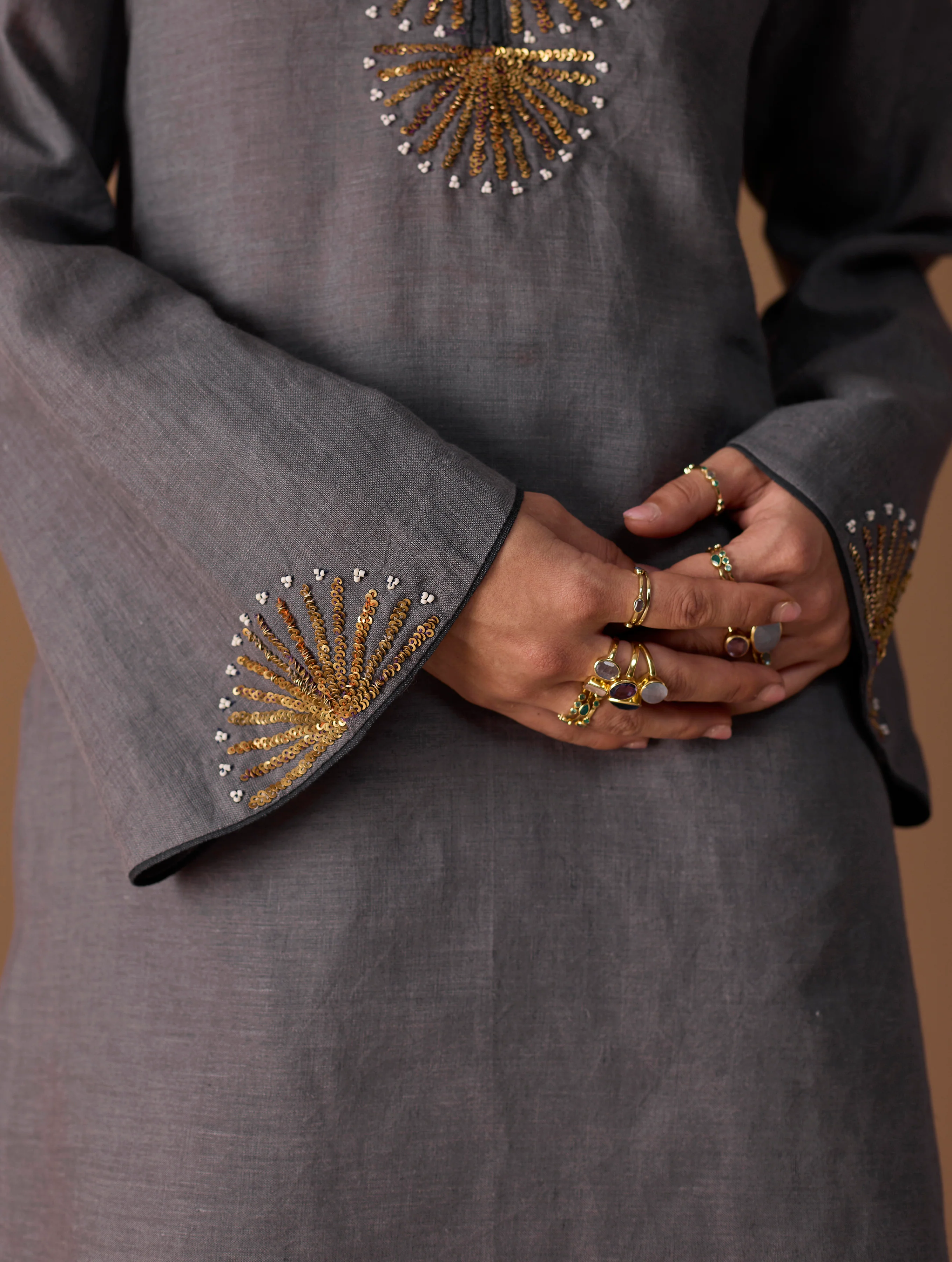 Gul Sequin Embroidered Short Kurta - Grey - Image 6