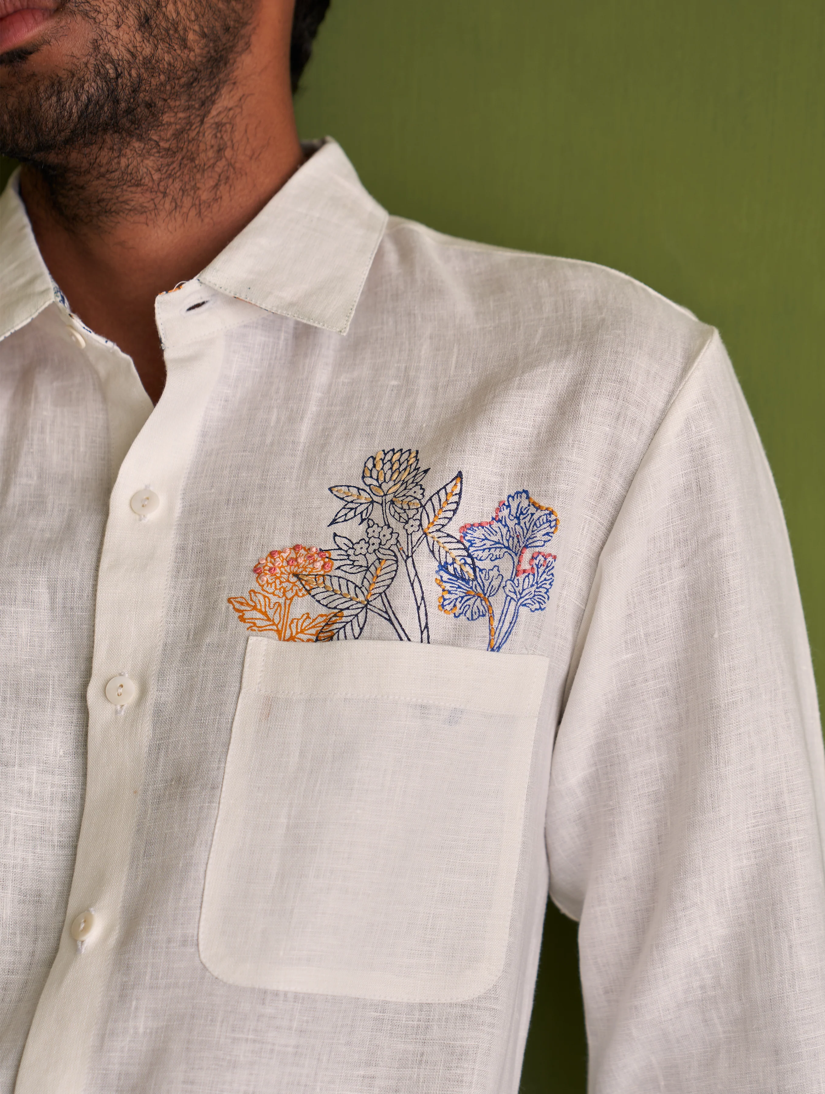 Hae Block-Printed Linen Shirt - Ivory - Image 3