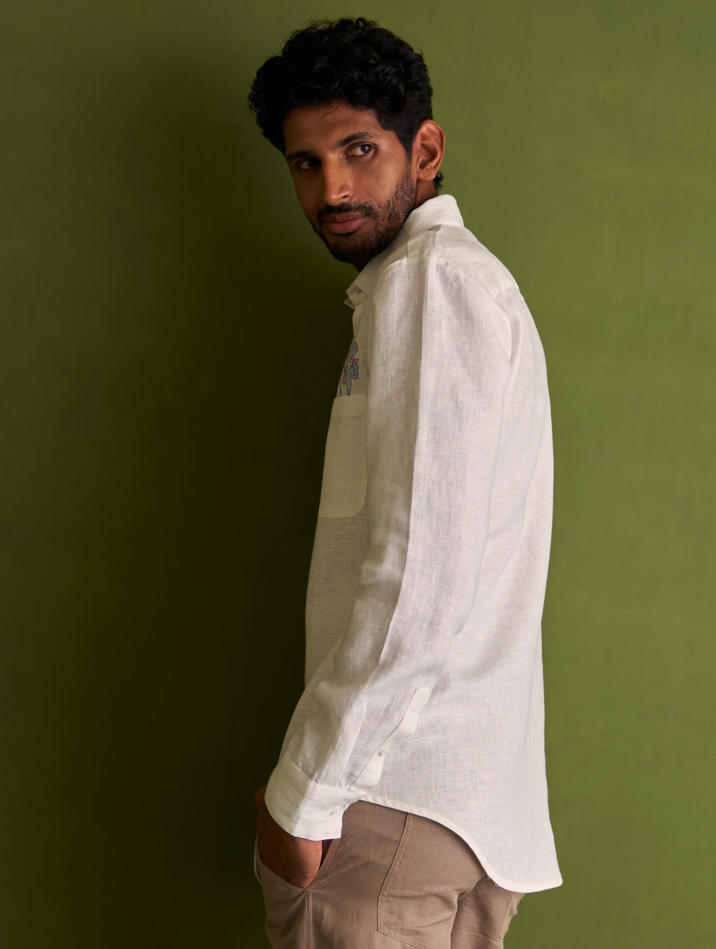 Hae Block-Printed Linen Shirt - Ivory - Image 4