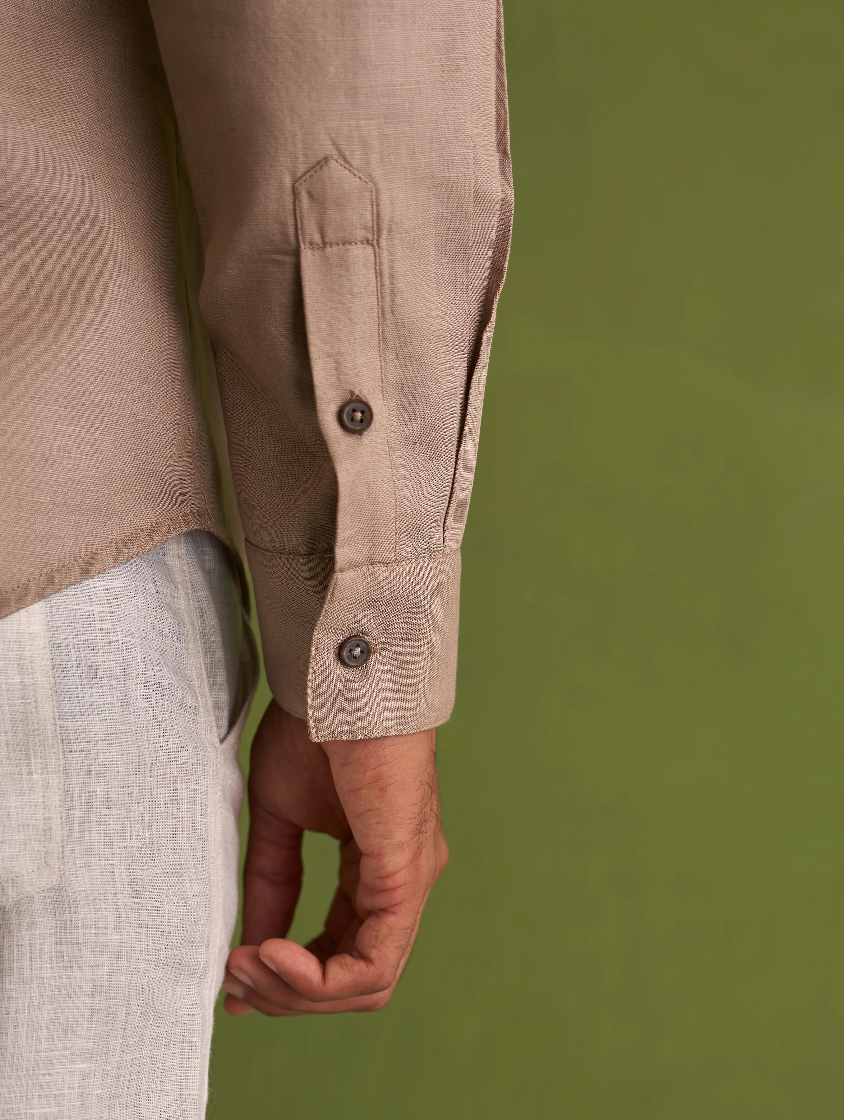 Hae Block-Printed Linen Shirt - River Sand - Image 3