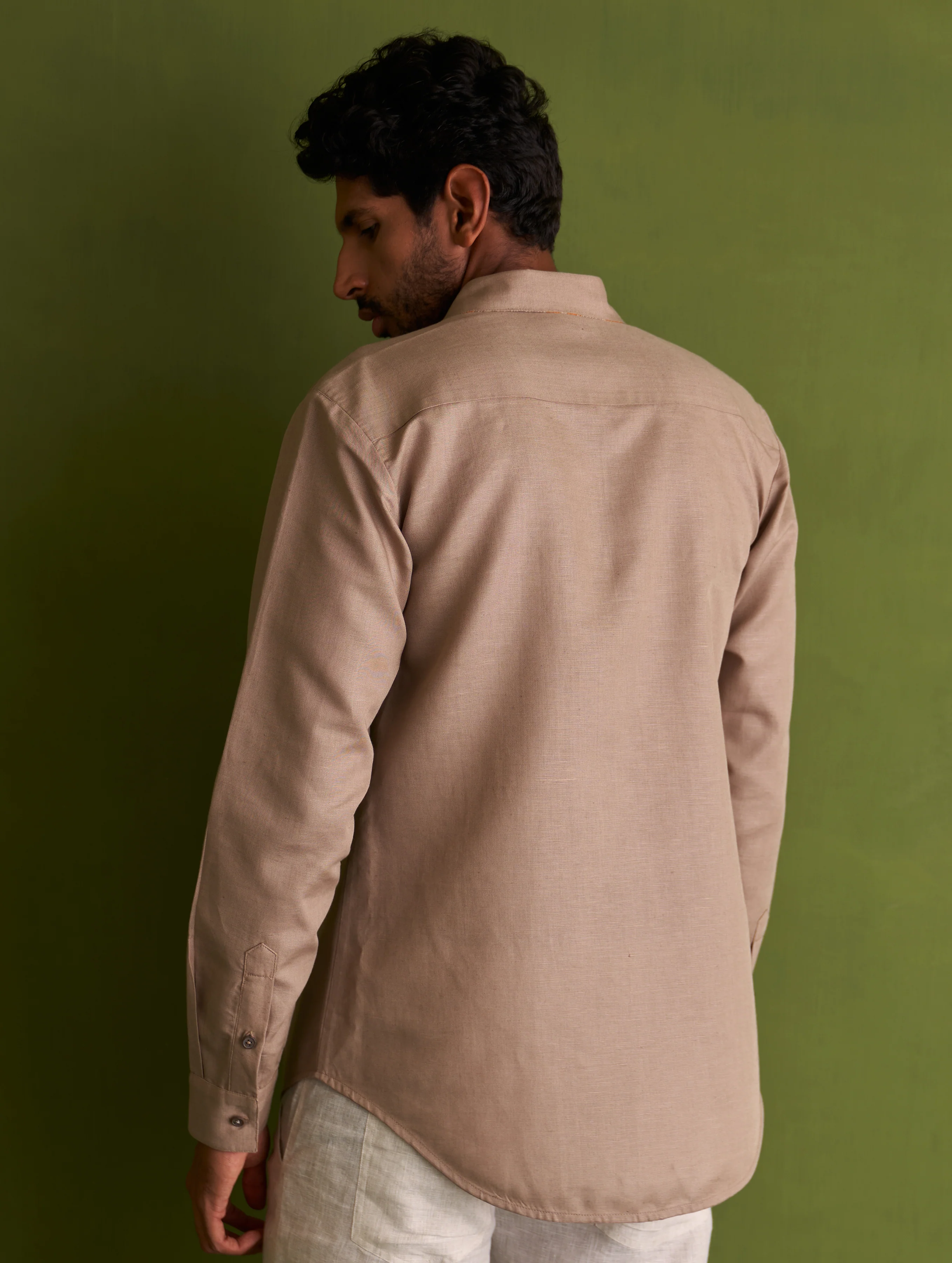 Hae Block-Printed Linen Shirt - River Sand - Image 4