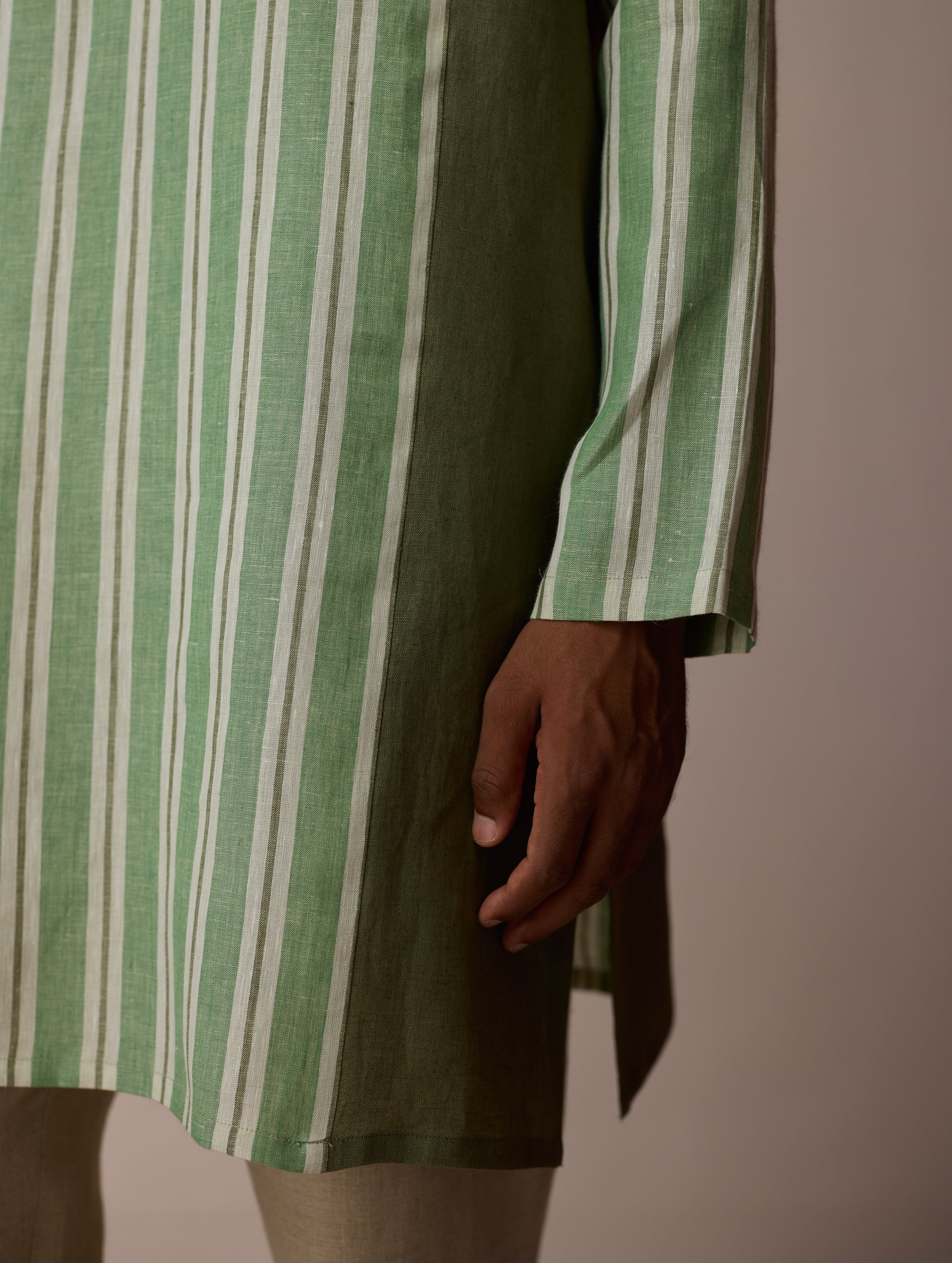 Haka Patchwork Linen Kurta - Fern - Image 4