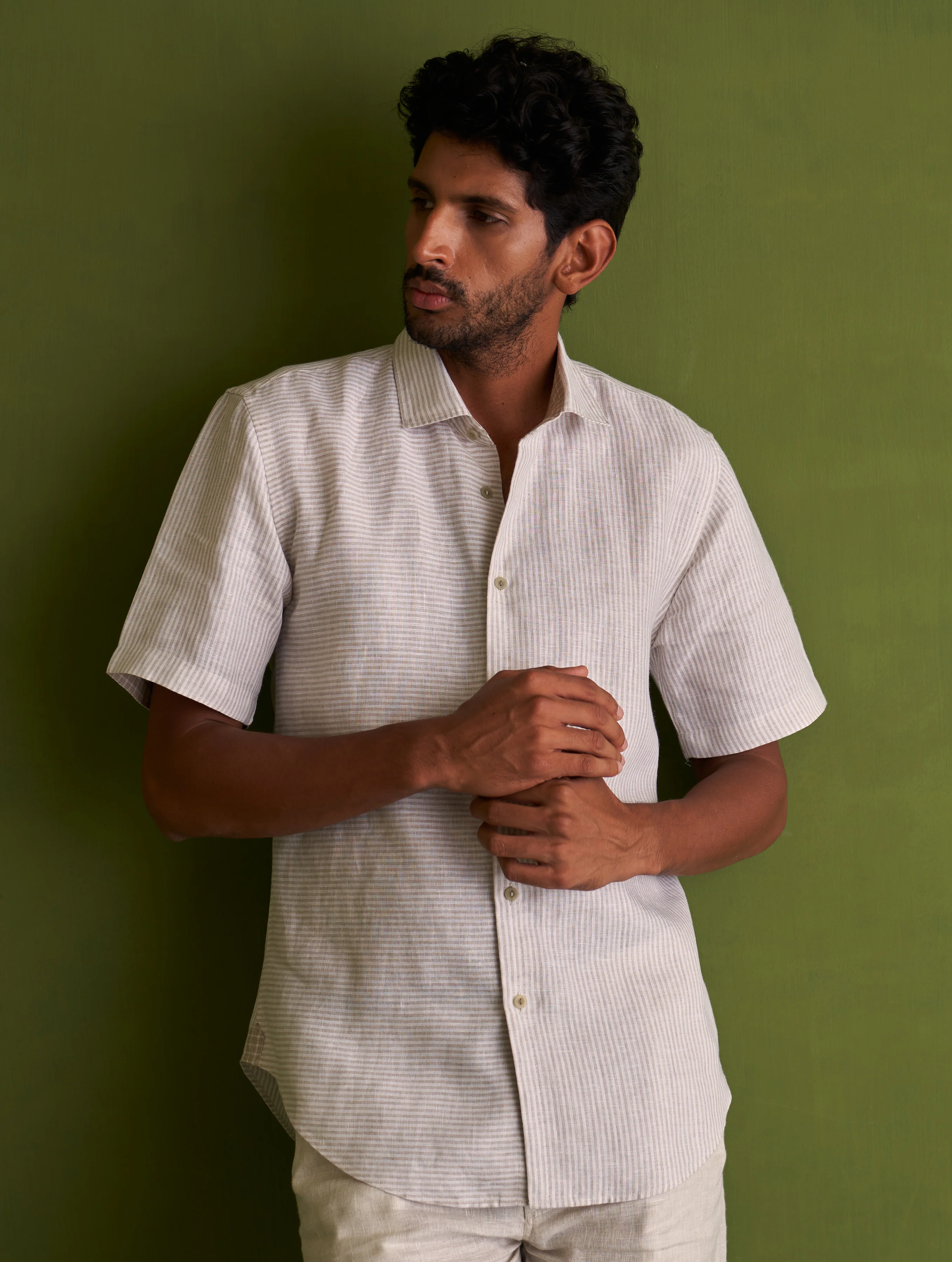 Hanzo Linen Shirt - Beige Stripe - Image 3