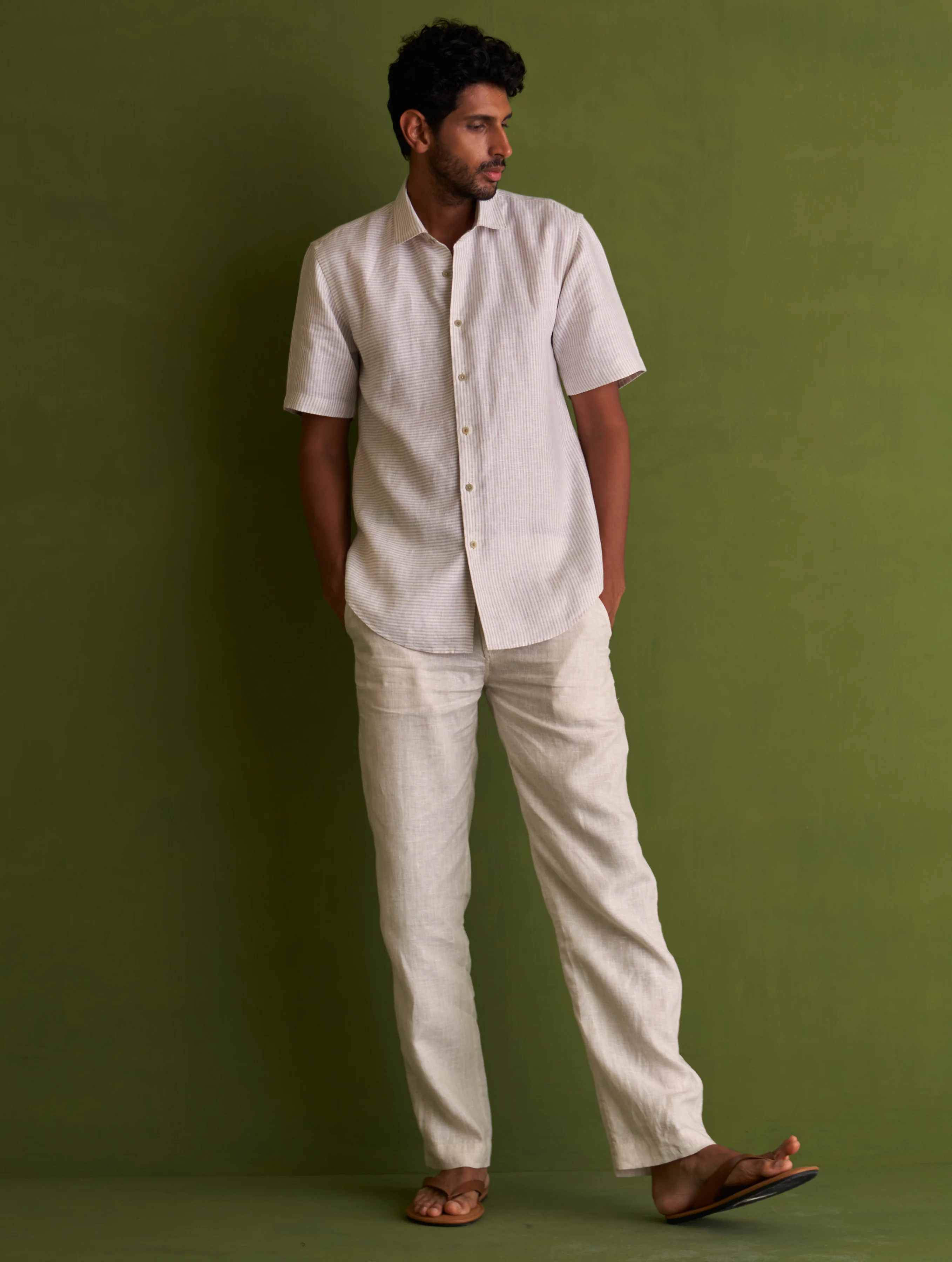 Hanzo Linen Shirt - Beige Stripe - Image 4