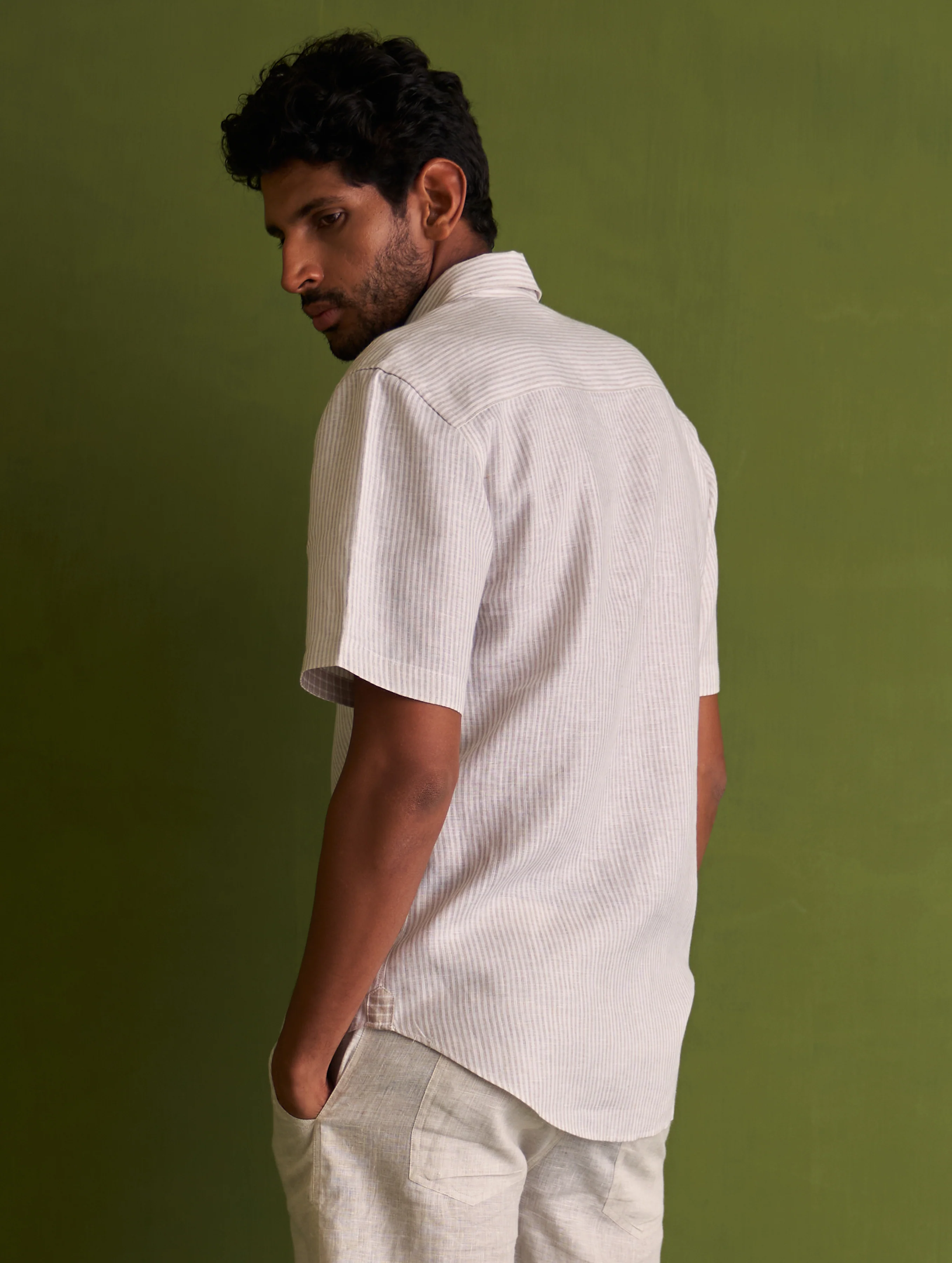 Hanzo Linen Shirt - Beige Stripe - Image 5