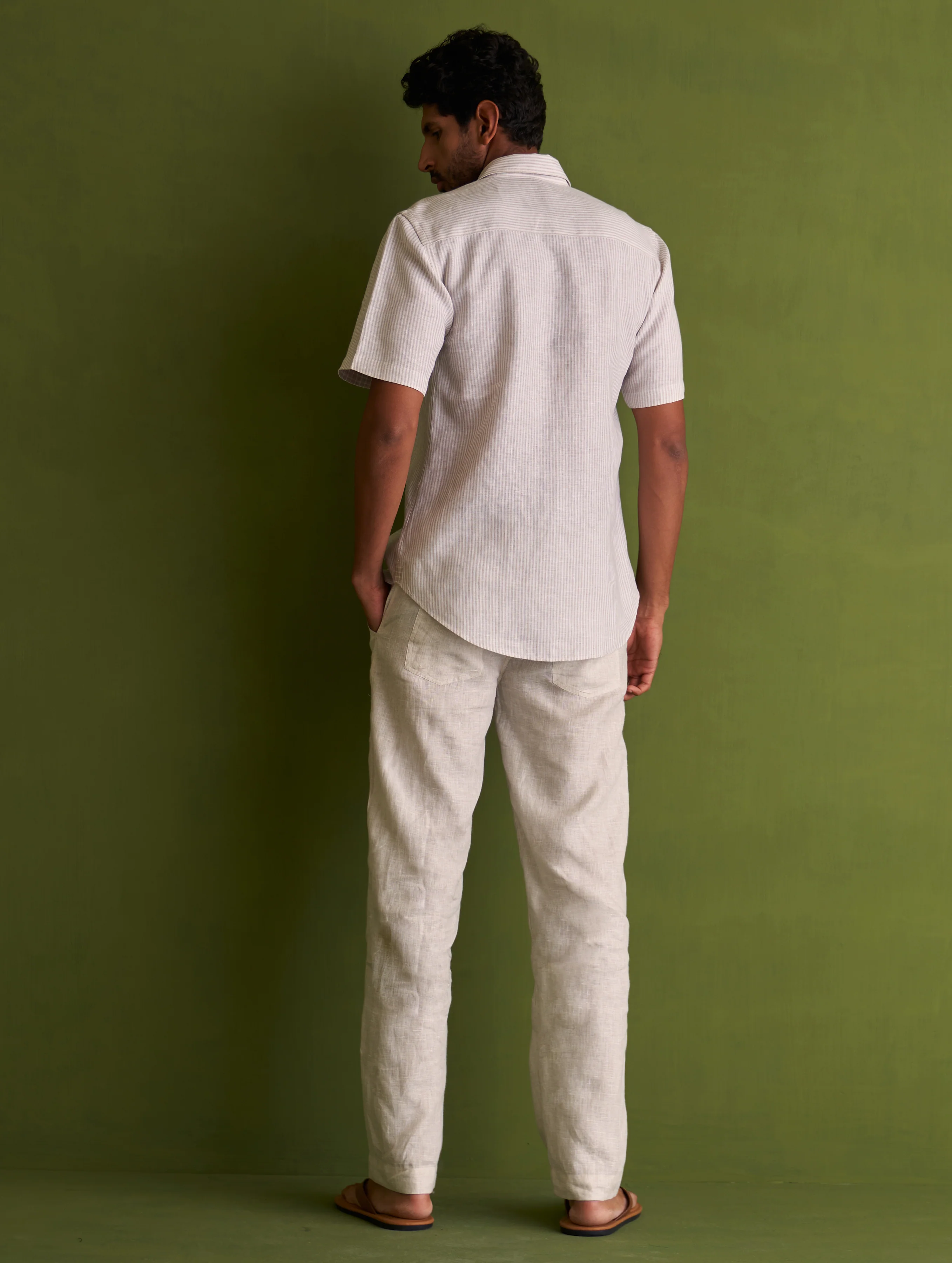 Hanzo Linen Shirt - Beige Stripe - Image 7