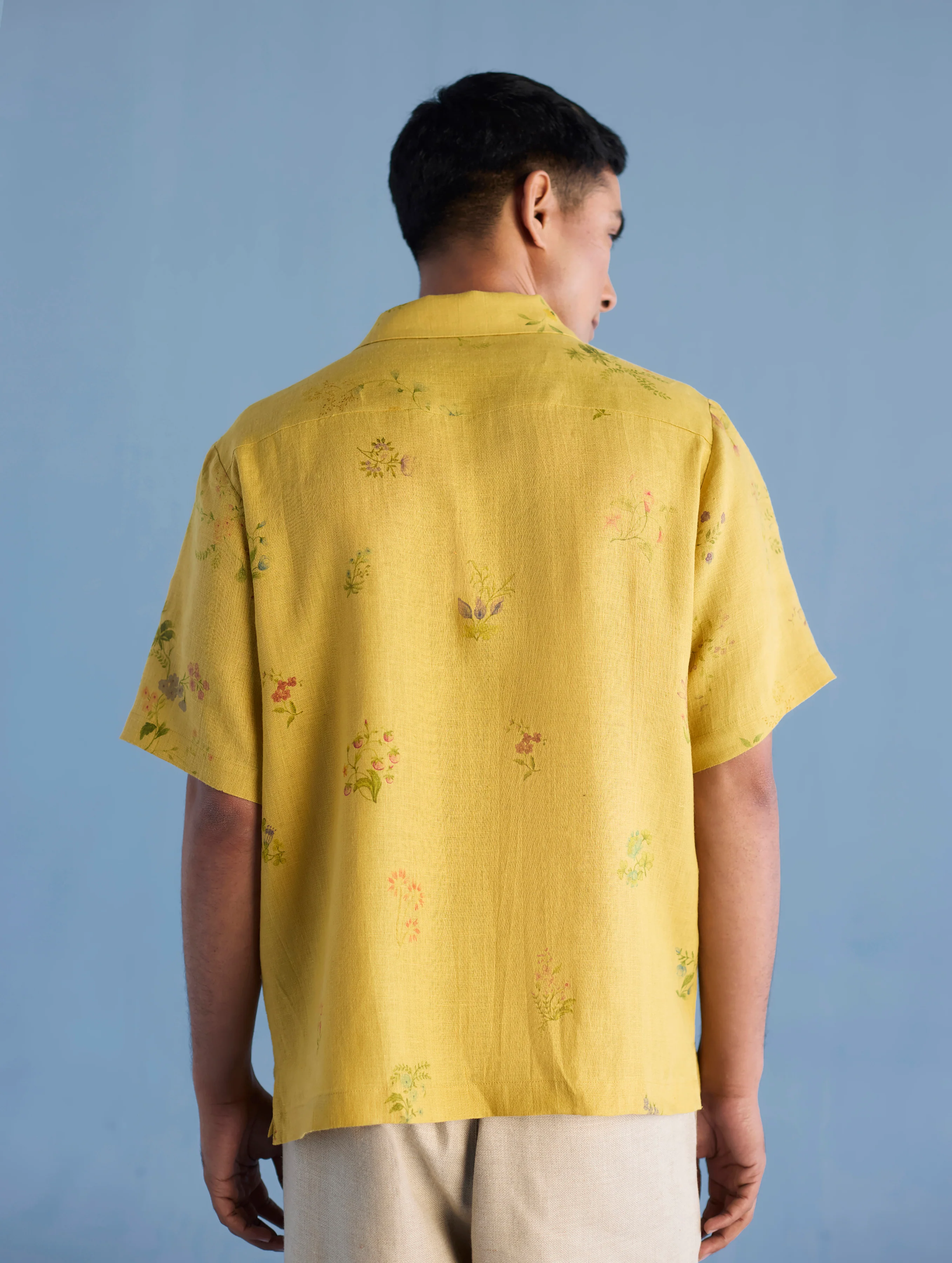 Haru Embroidered Pocket Floral Linen Shirt - Ochre - Image 4