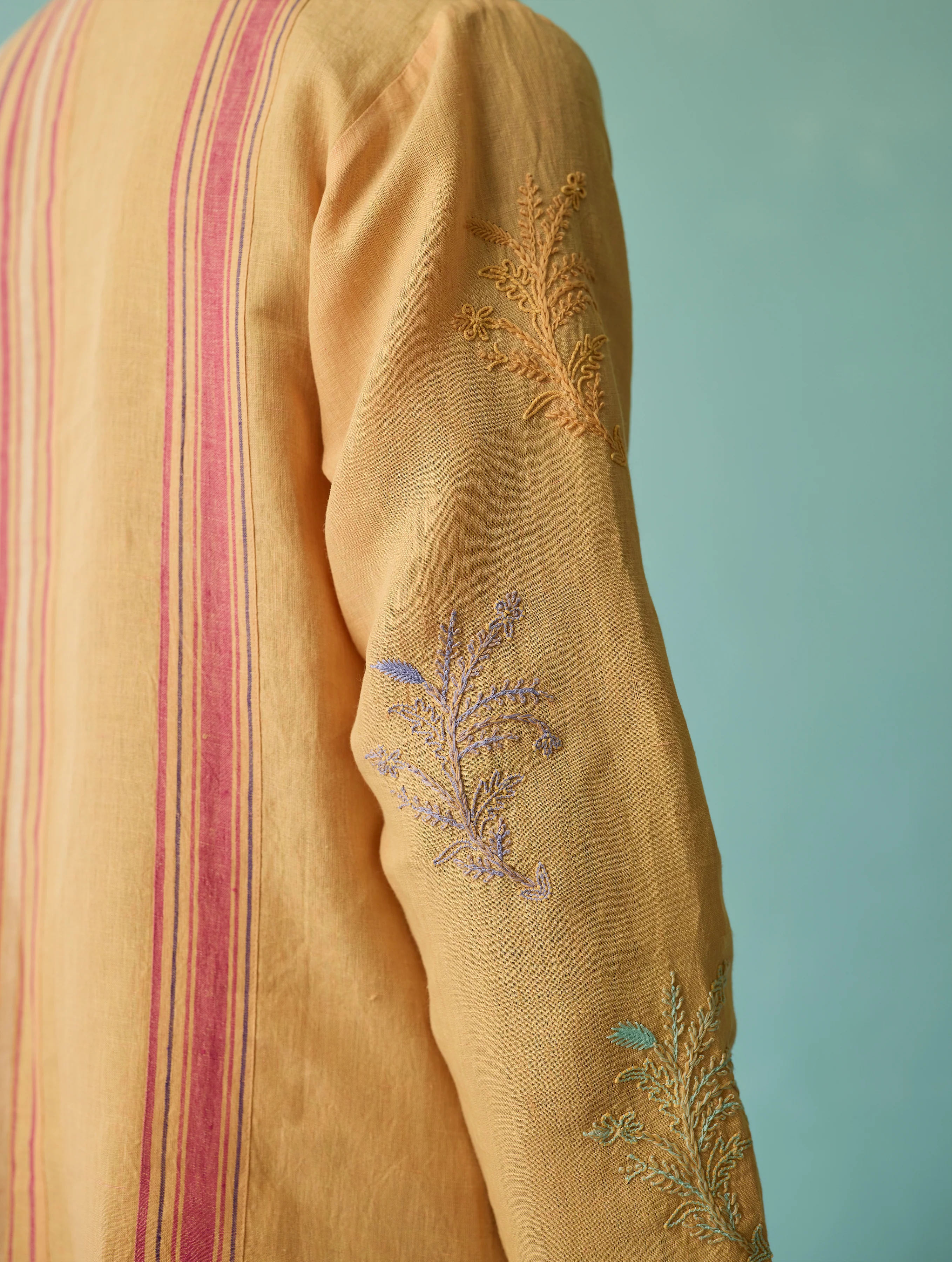 Haruto Hand-Embroidered Floral Kurta - Apricot - Image 7