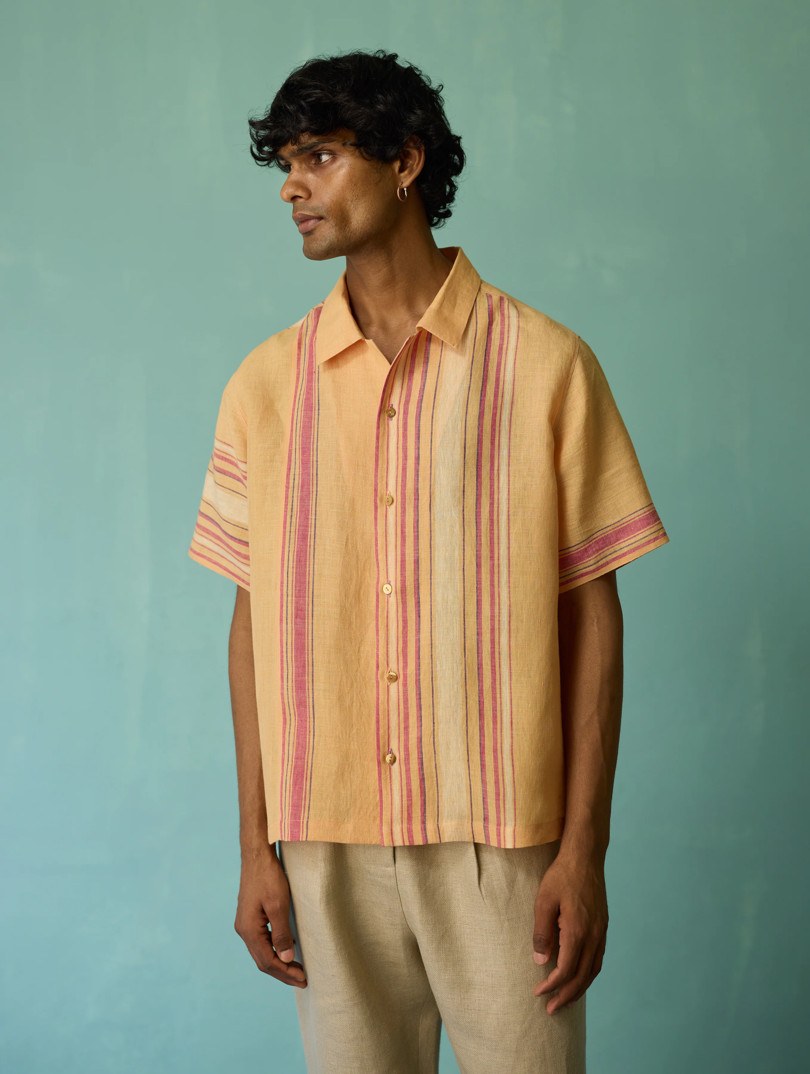 Heath Camp Collar Linen Shirt - Apricot - Image 11