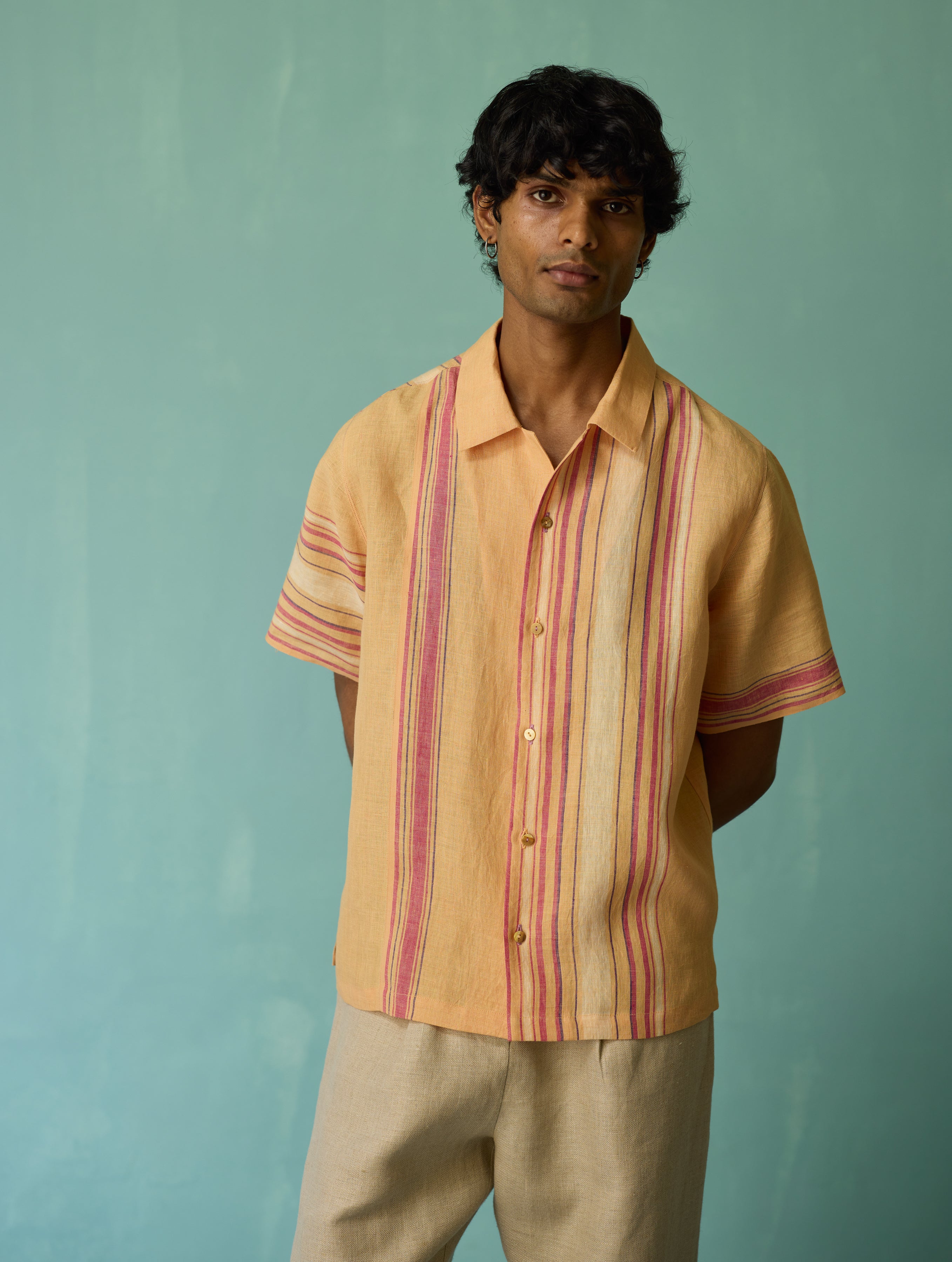 Heath Camp Collar Linen Shirt - Apricot - Image 3