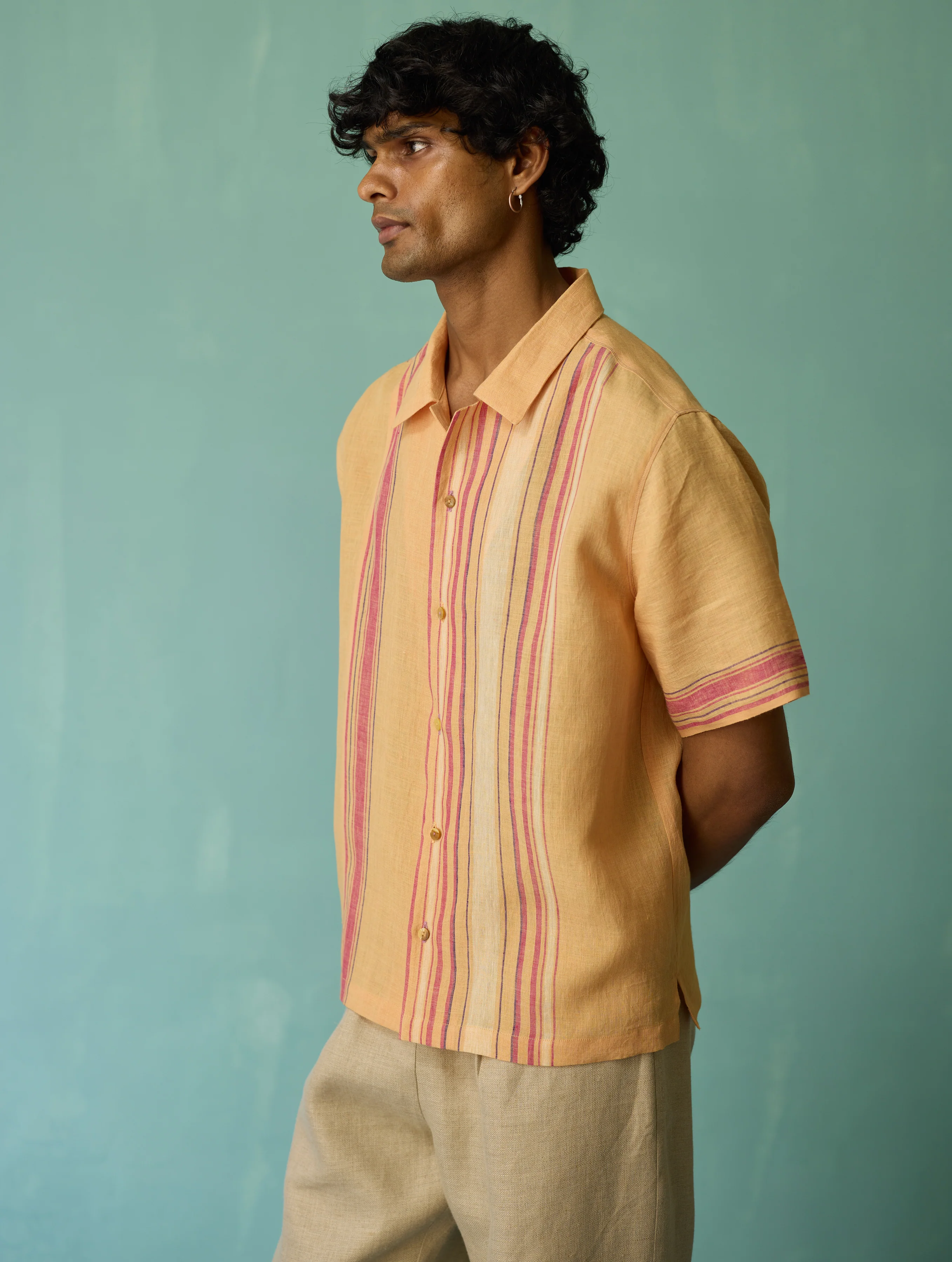 Heath Camp Collar Linen Shirt - Apricot - Image 5
