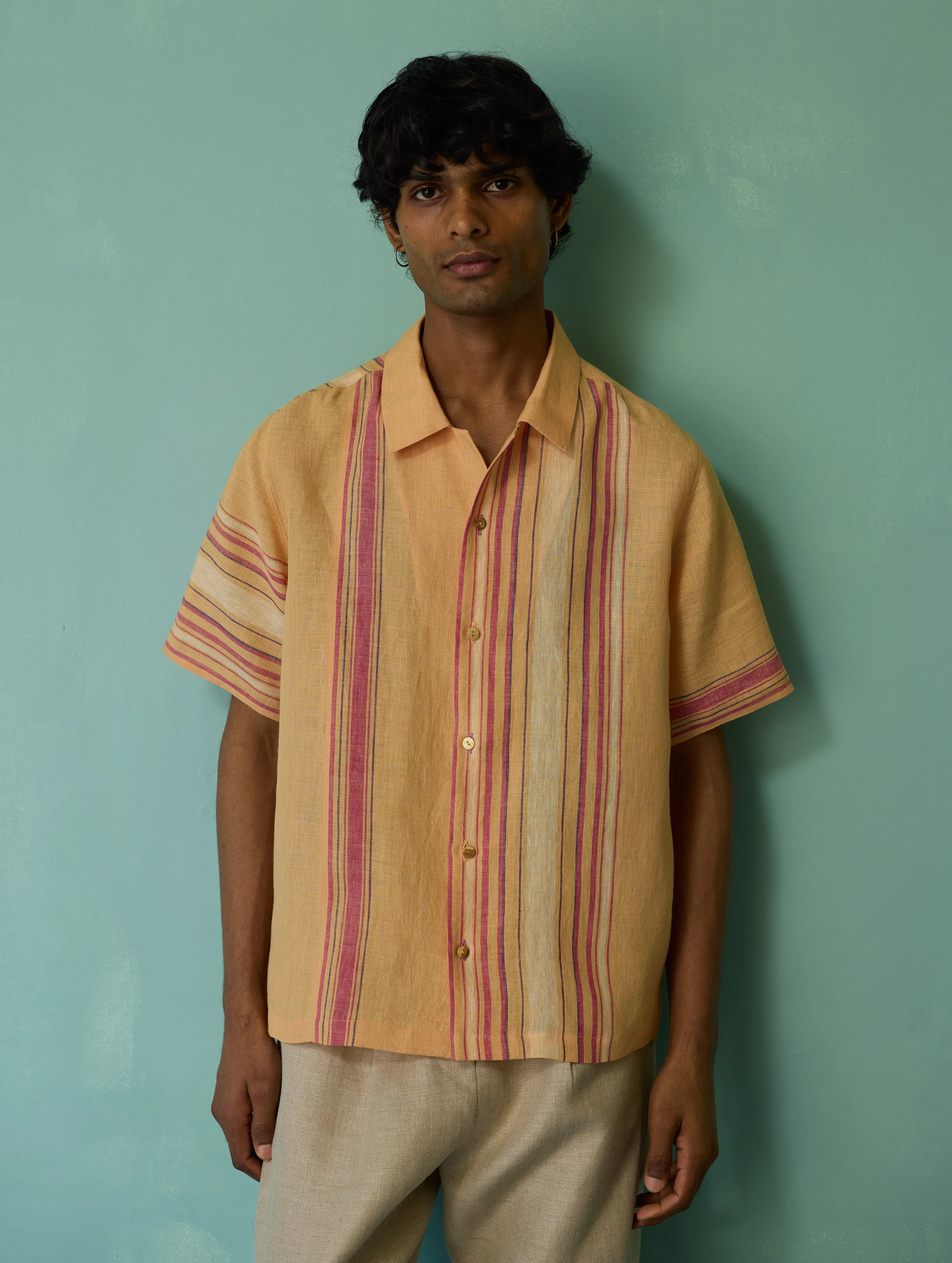 Heath Camp Collar Linen Shirt - Apricot - Image 7