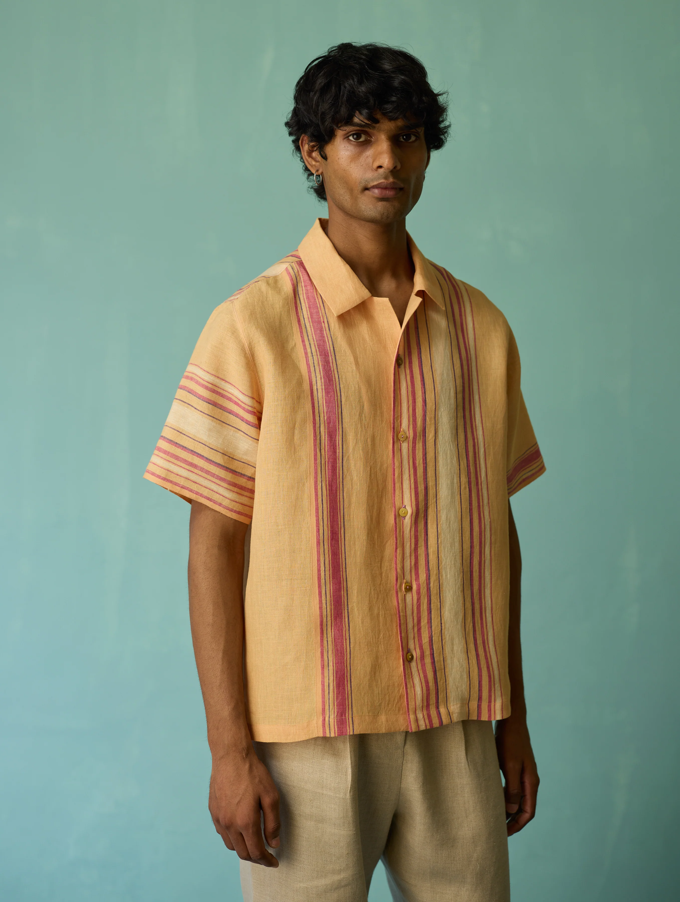 Heath Camp Collar Linen Shirt - Apricot - Image 9