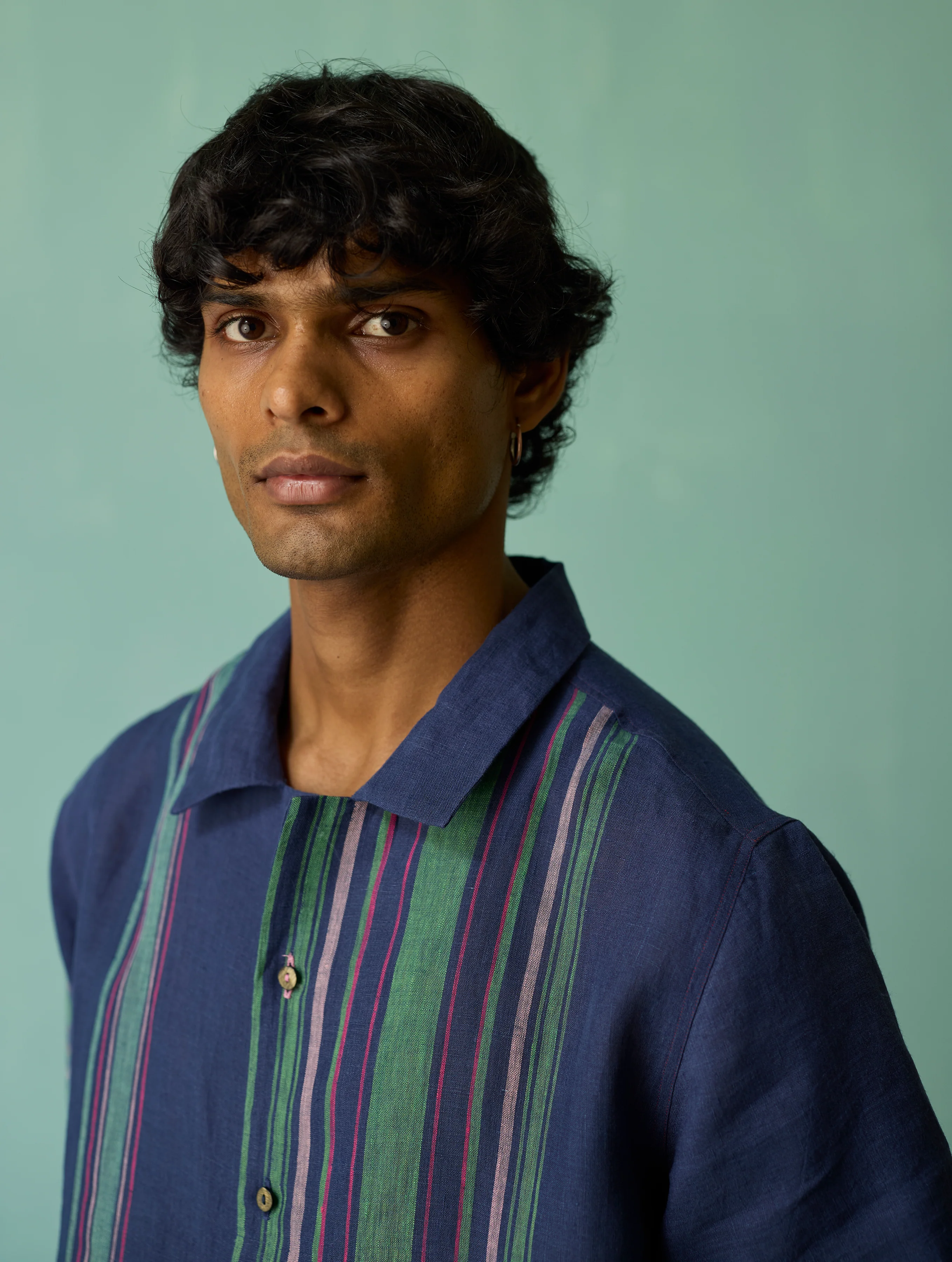 Heath Camp Collar Linen Shirt - Indigo - Image 3