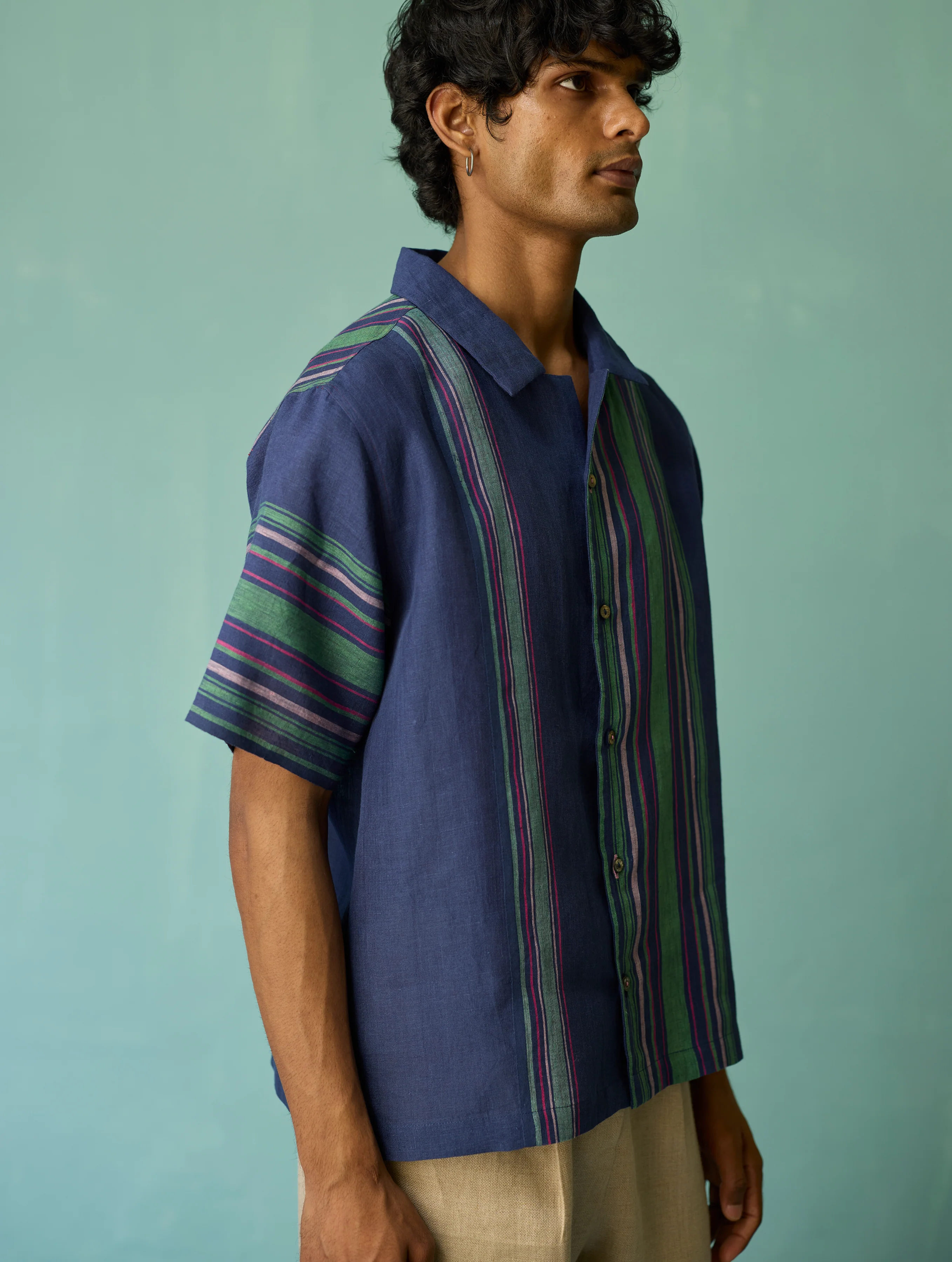 Heath Camp Collar Linen Shirt - Indigo - Image 4