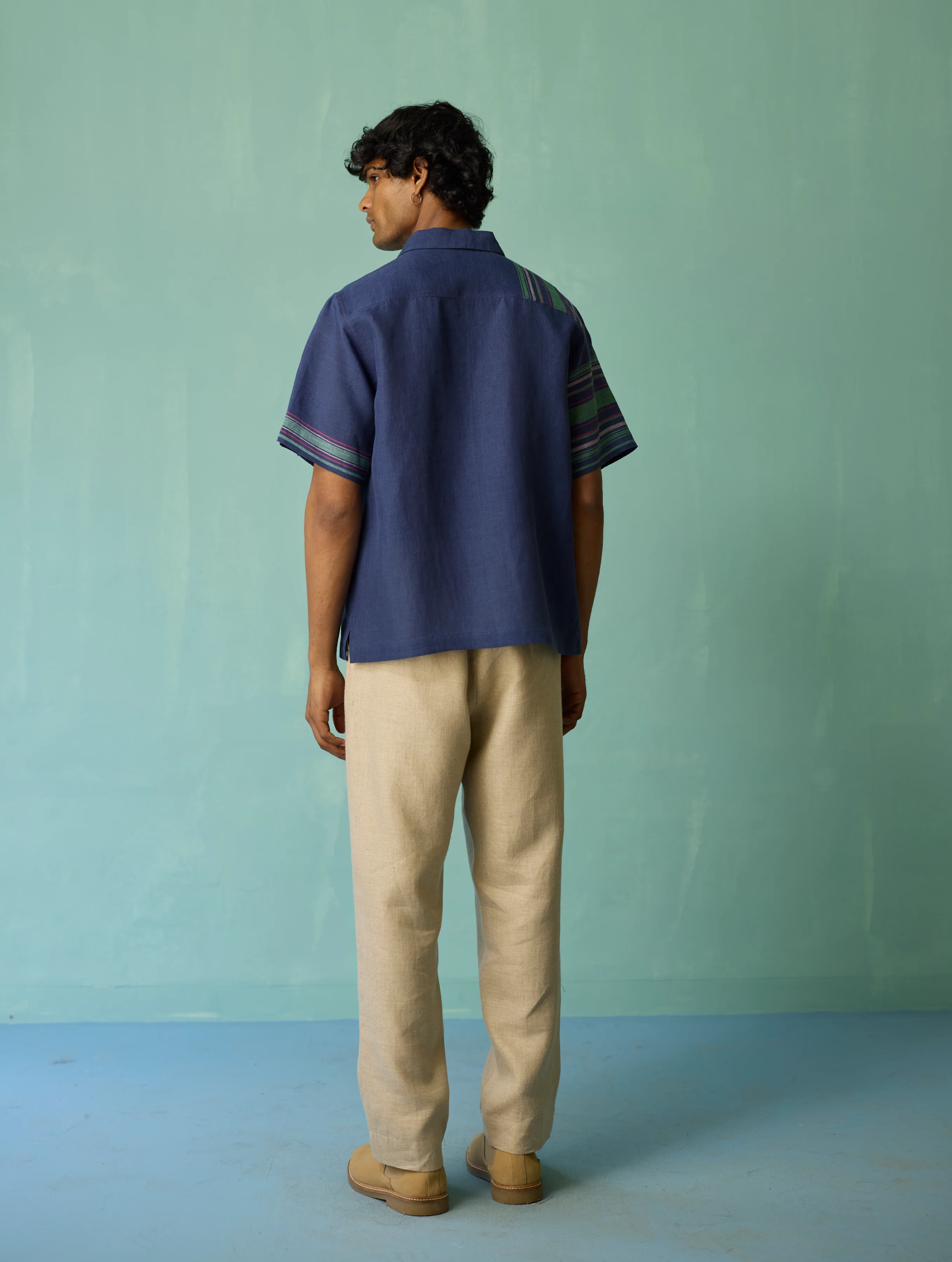 Heath Camp Collar Linen Shirt - Indigo - Image 7