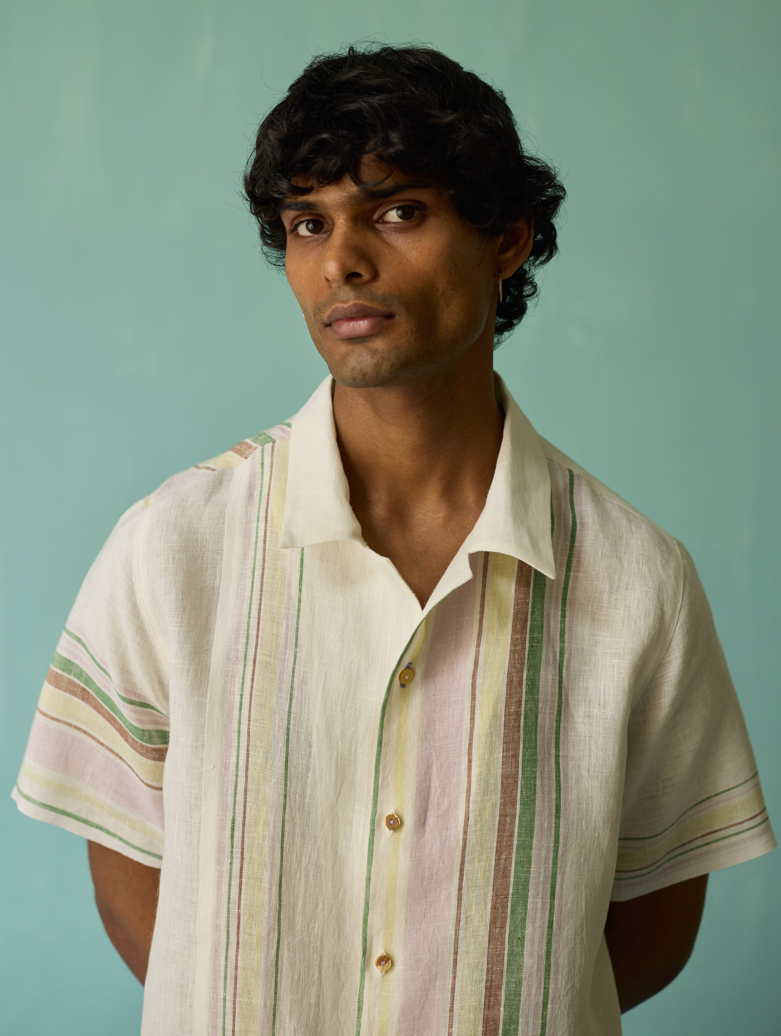 Heath Camp Collar Linen Shirt - Ivory - Image 10
