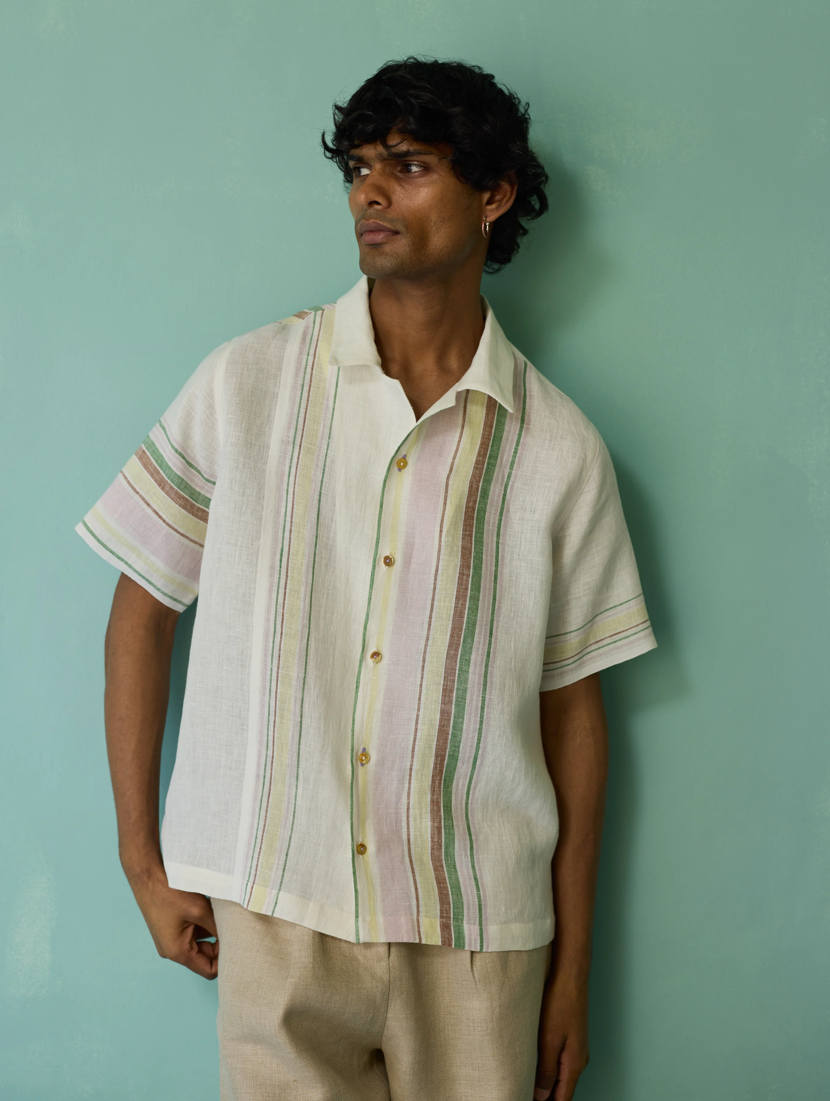Heath Camp Collar Linen Shirt - Ivory - Image 6
