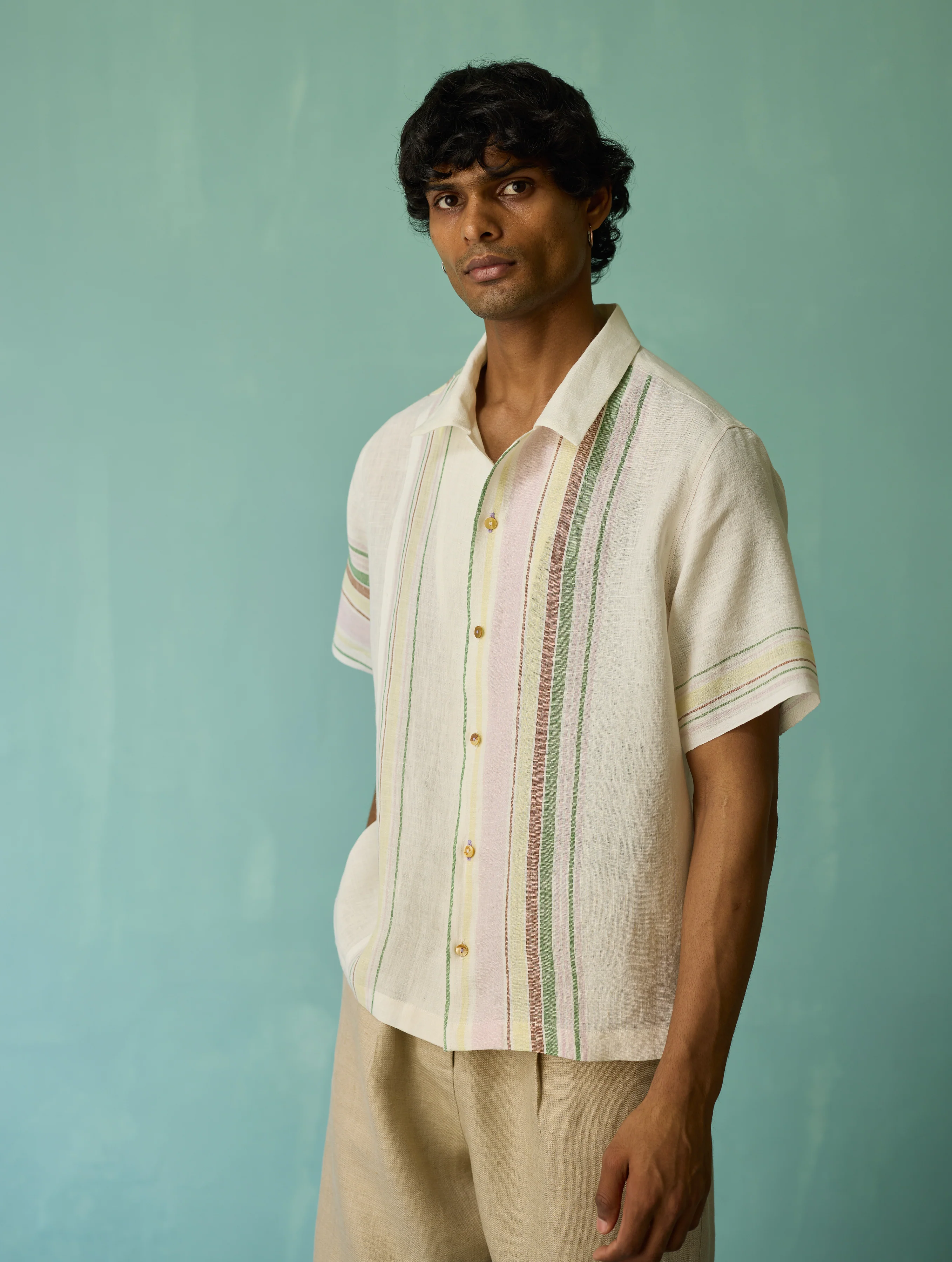Heath Camp Collar Linen Shirt - Ivory - Image 7