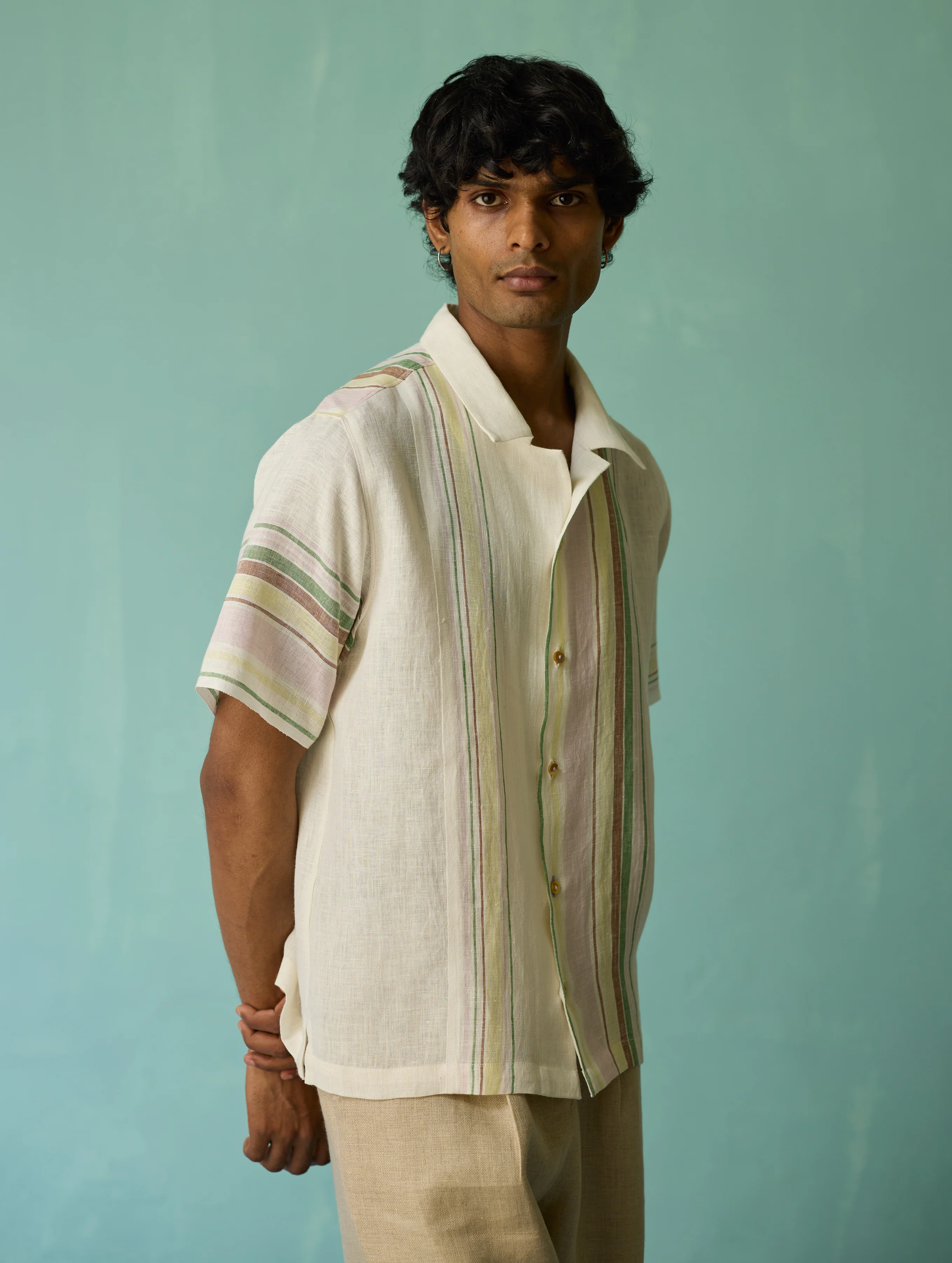 Heath Camp Collar Linen Shirt - Ivory - Image 9