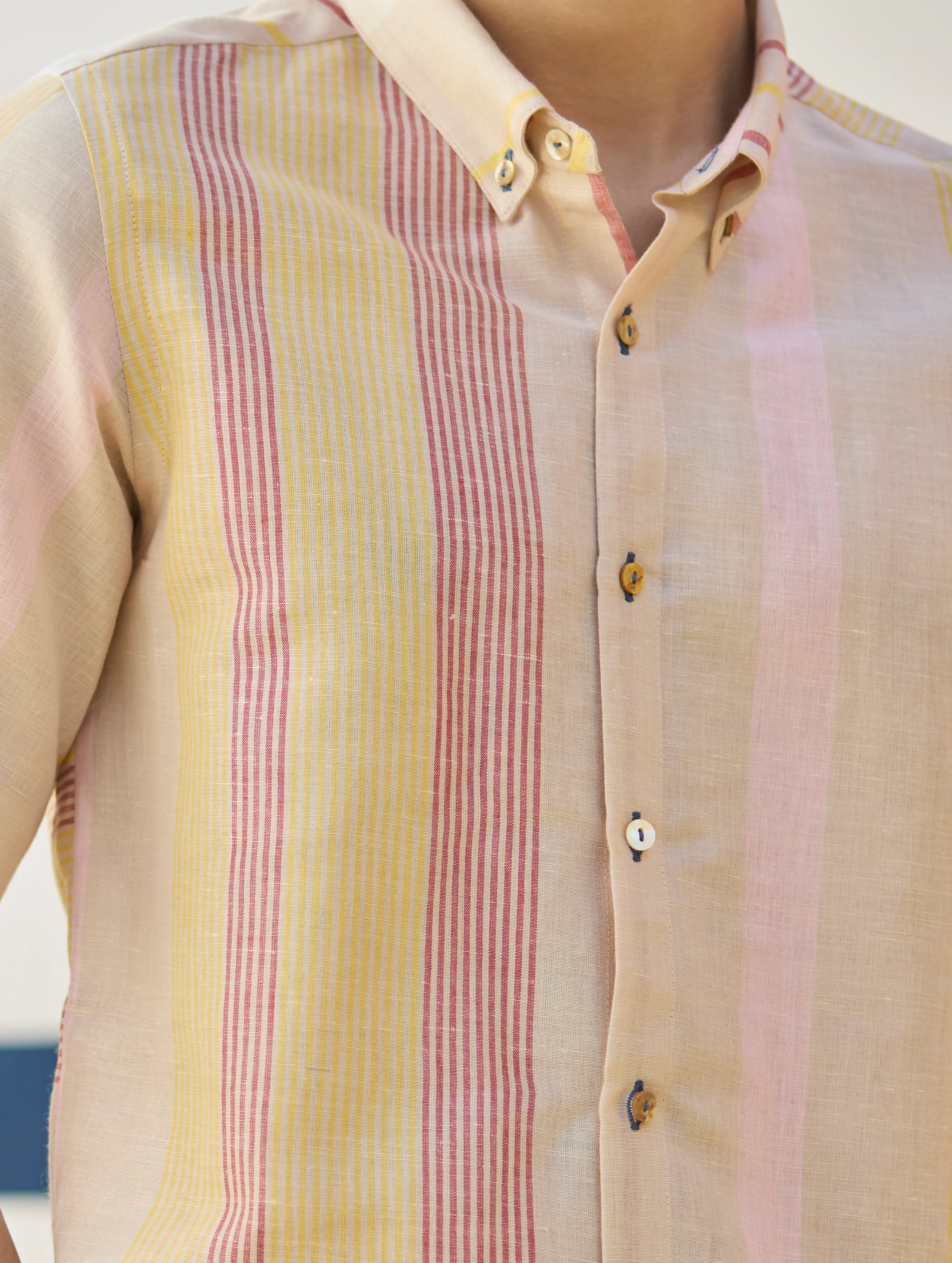 Hosa Modern Check Linen Shirt - Sand - Image 3