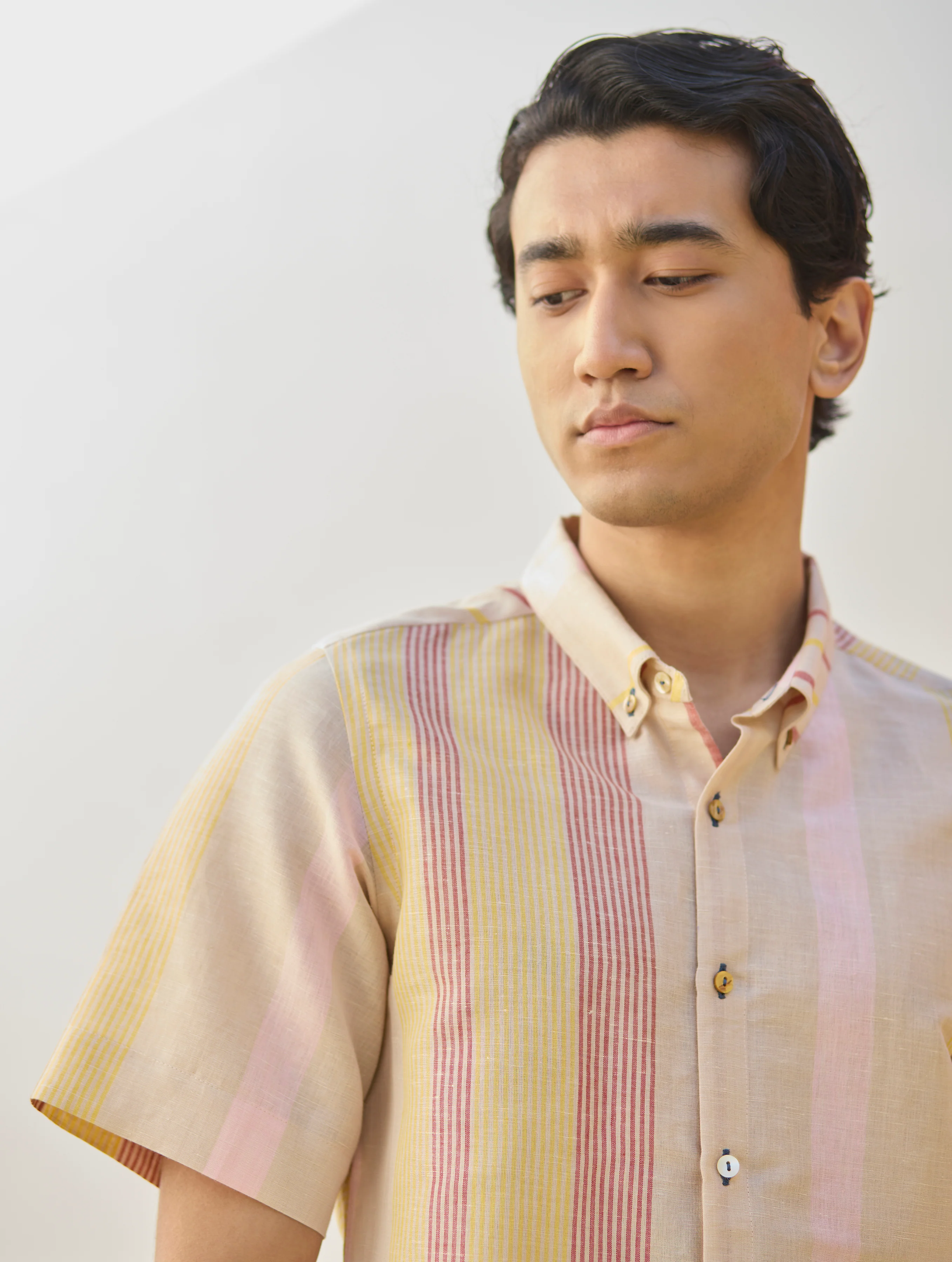 Hosa Modern Check Linen Shirt - Sand - Image 7