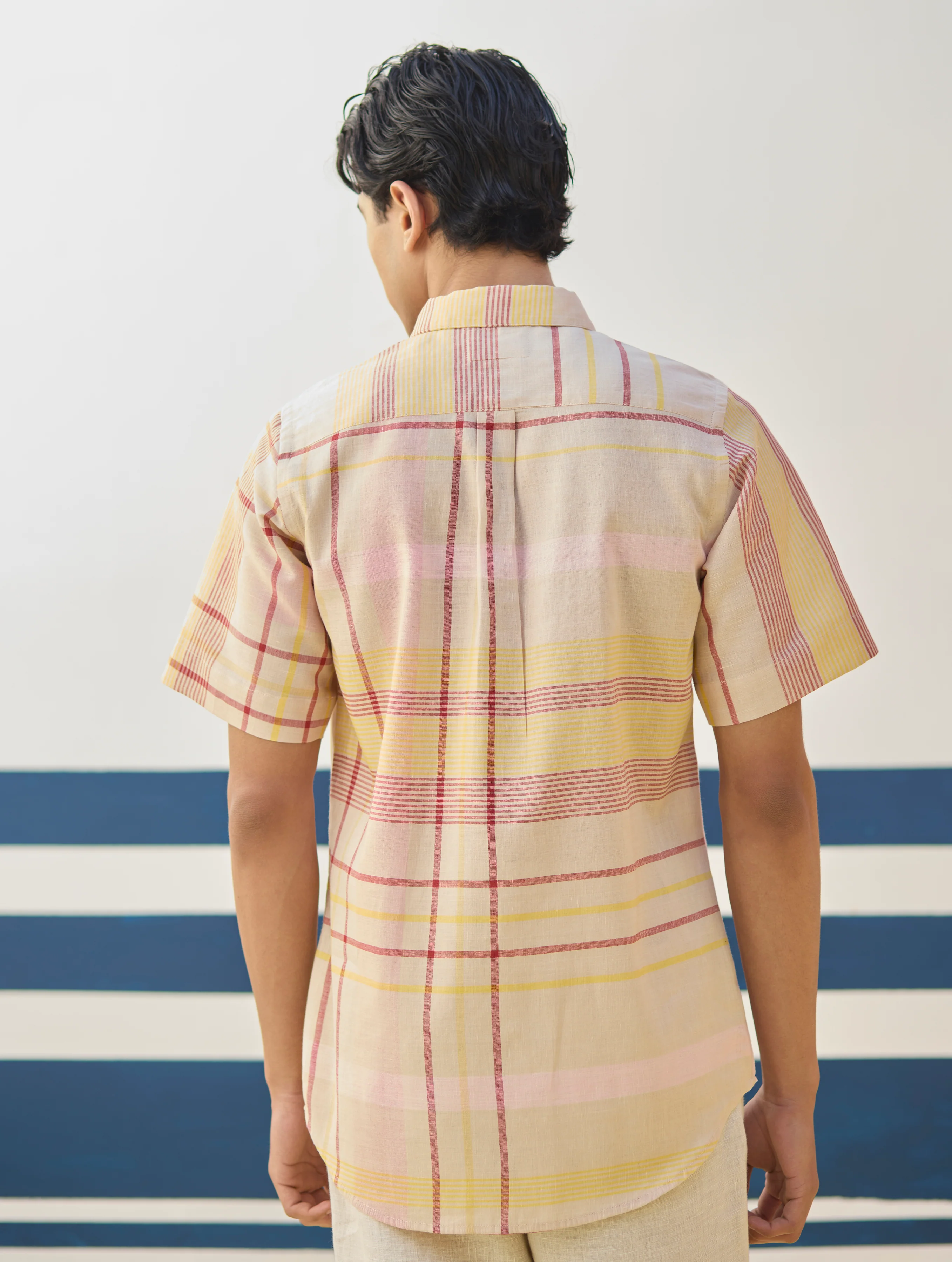 Hosa Modern Check Linen Shirt - Sand - Image 8